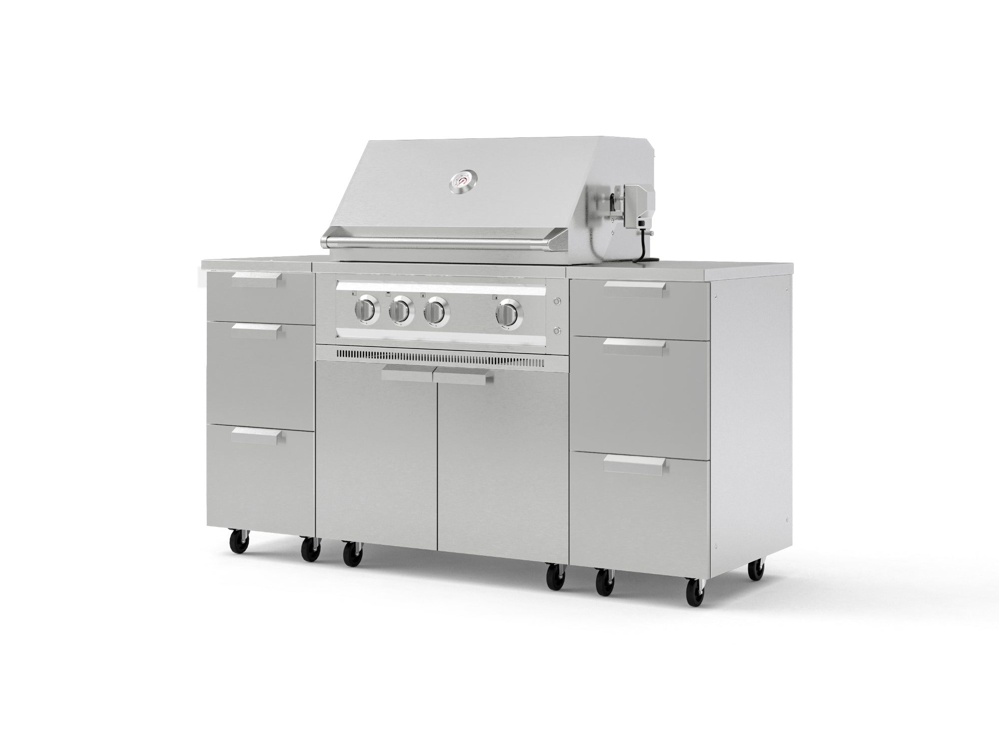 Outdoor Grill Island Stainless-Steel 6 Piece Cabinet Set with Casters 3 Drawers, Grill Cabinet, Platinum Grill, Countertops
