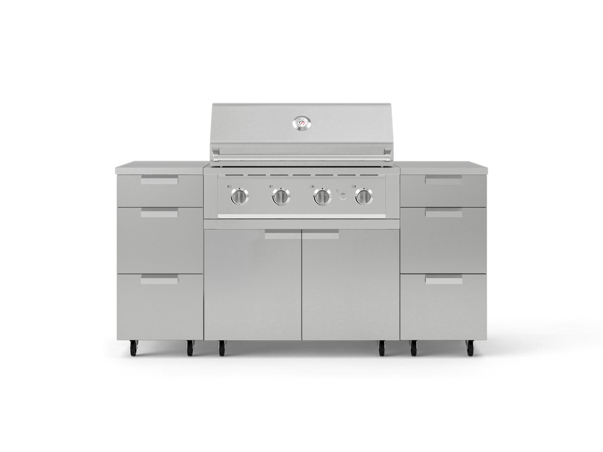 Outdoor Grill Island Stainless-Steel 6 Piece Cabinet Set with Casters 3 Drawers, Grill Cabinet, Performance Grill, Countertops