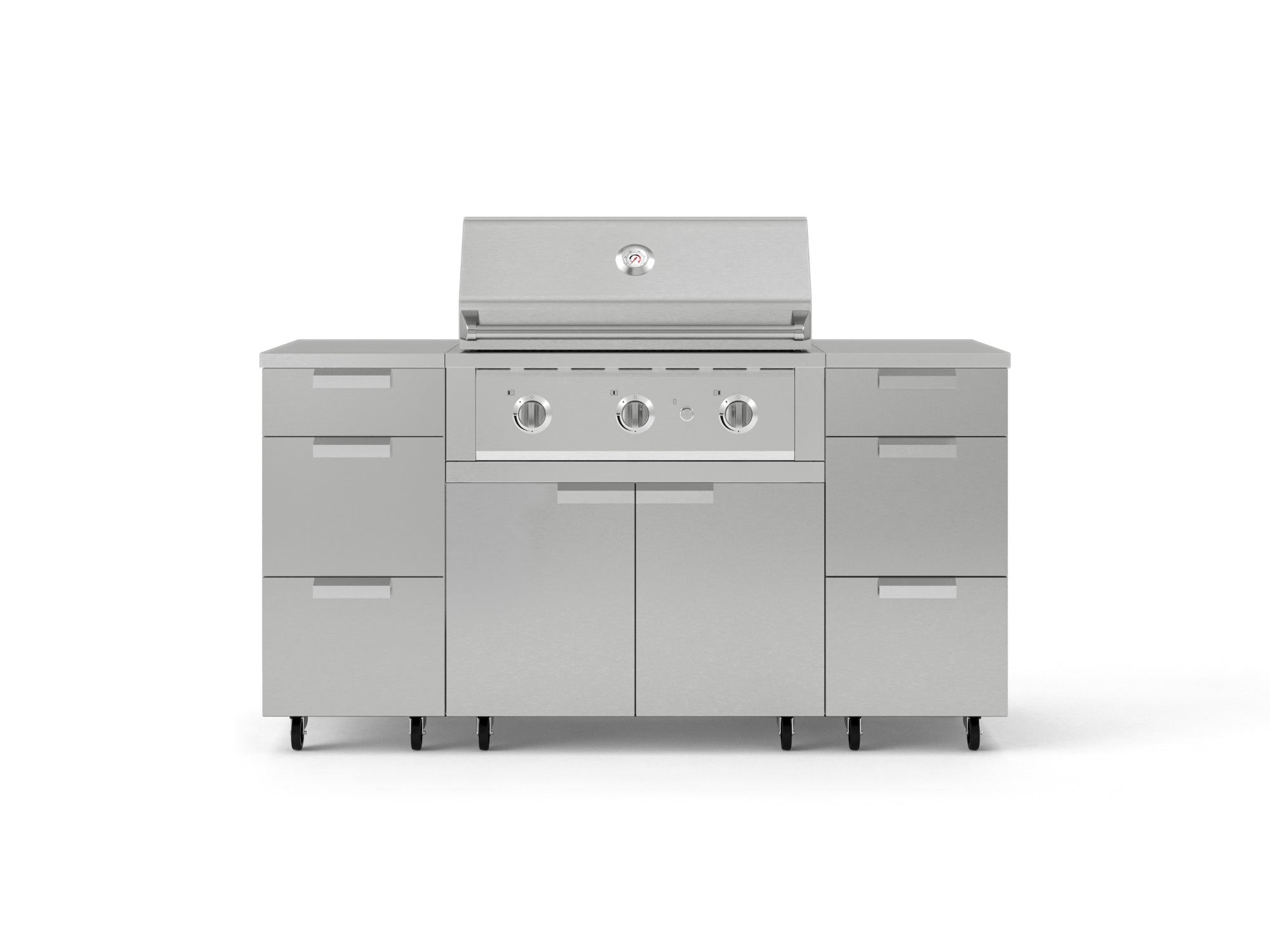 Outdoor Grill Island Stainless-Steel 6 Piece Cabinet Set with Casters 3 Drawers, Grill Cabinet, Performance Grill, Countertops