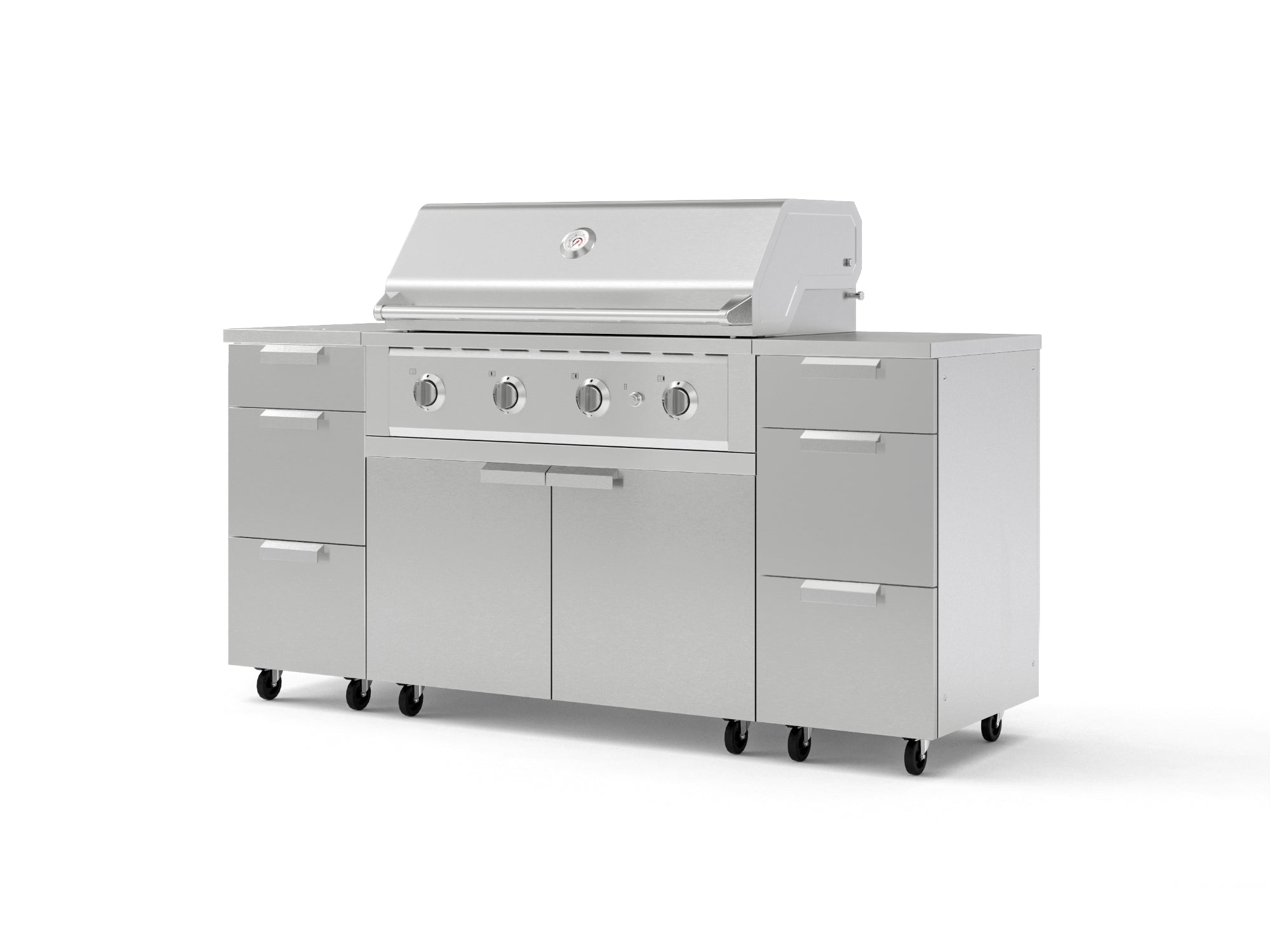 Outdoor Grill Island Stainless-Steel 6 Piece Cabinet Set with Casters 3 Drawers, Grill Cabinet, Performance Grill, Countertops
