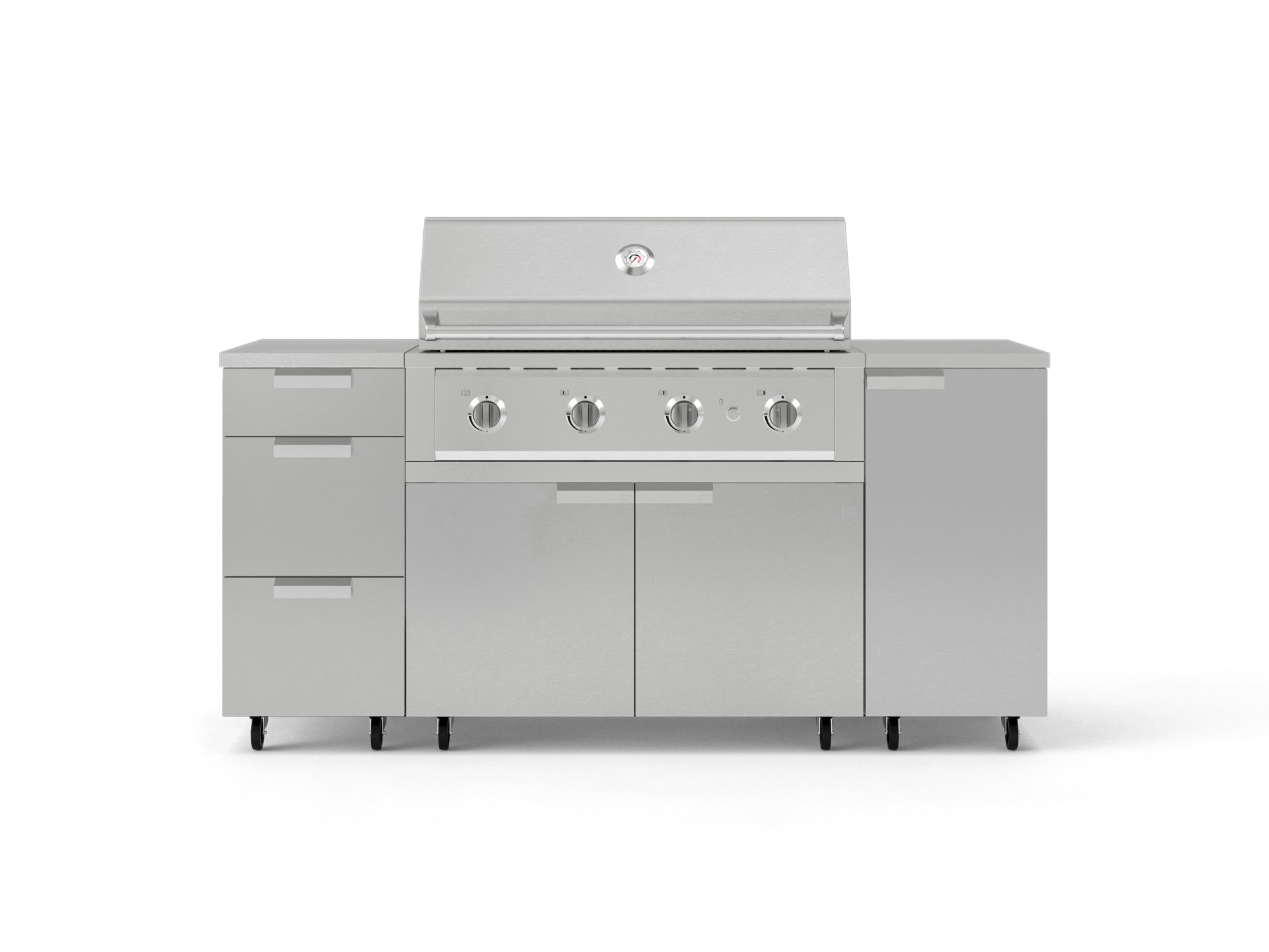 Outdoor Grill Island Stainless-Steel 6 Piece Cabinet Set with Casters 3 Drawers, Grill Cabinet, Performance Grill, Countertops