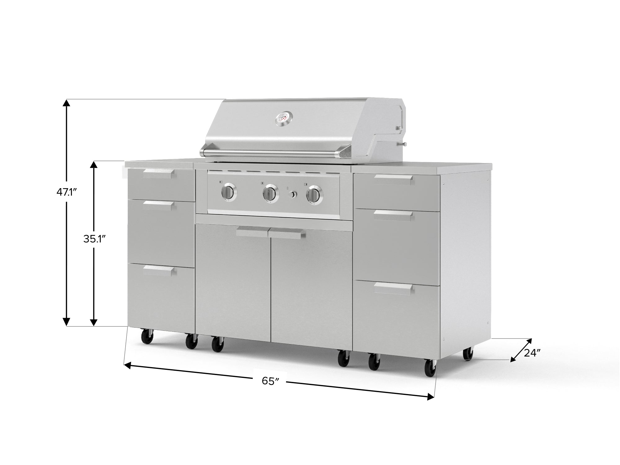 Outdoor Grill Island Stainless-Steel 6 Piece Cabinet Set with Casters 3 Drawers, Grill Cabinet, Performance Grill, Countertops