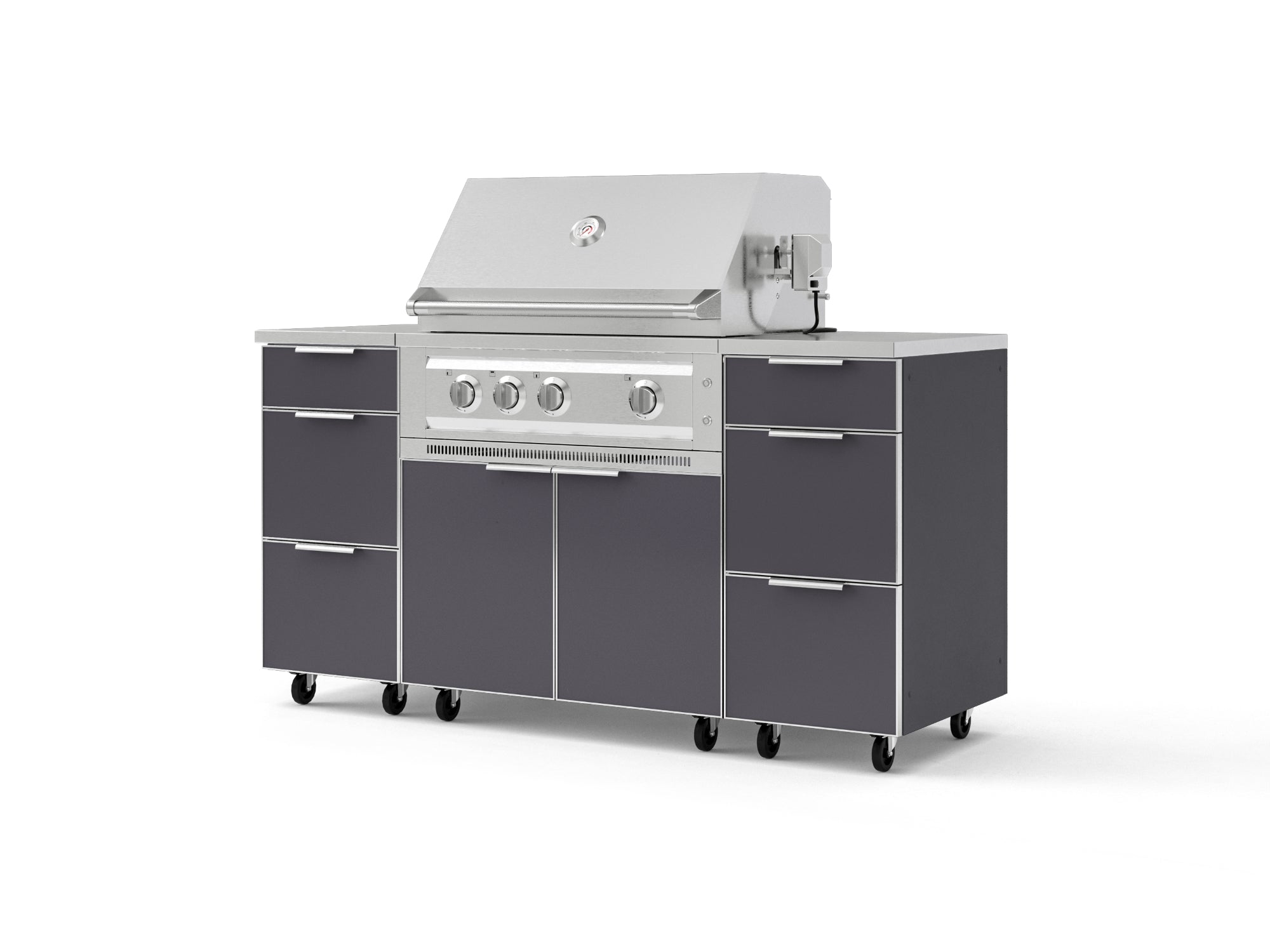 Outdoor Grill Island Aluminum 6 Piece Cabinet Set with Casters 3 Drawers, Grill Cabinet, Platinum Grill, Countertops