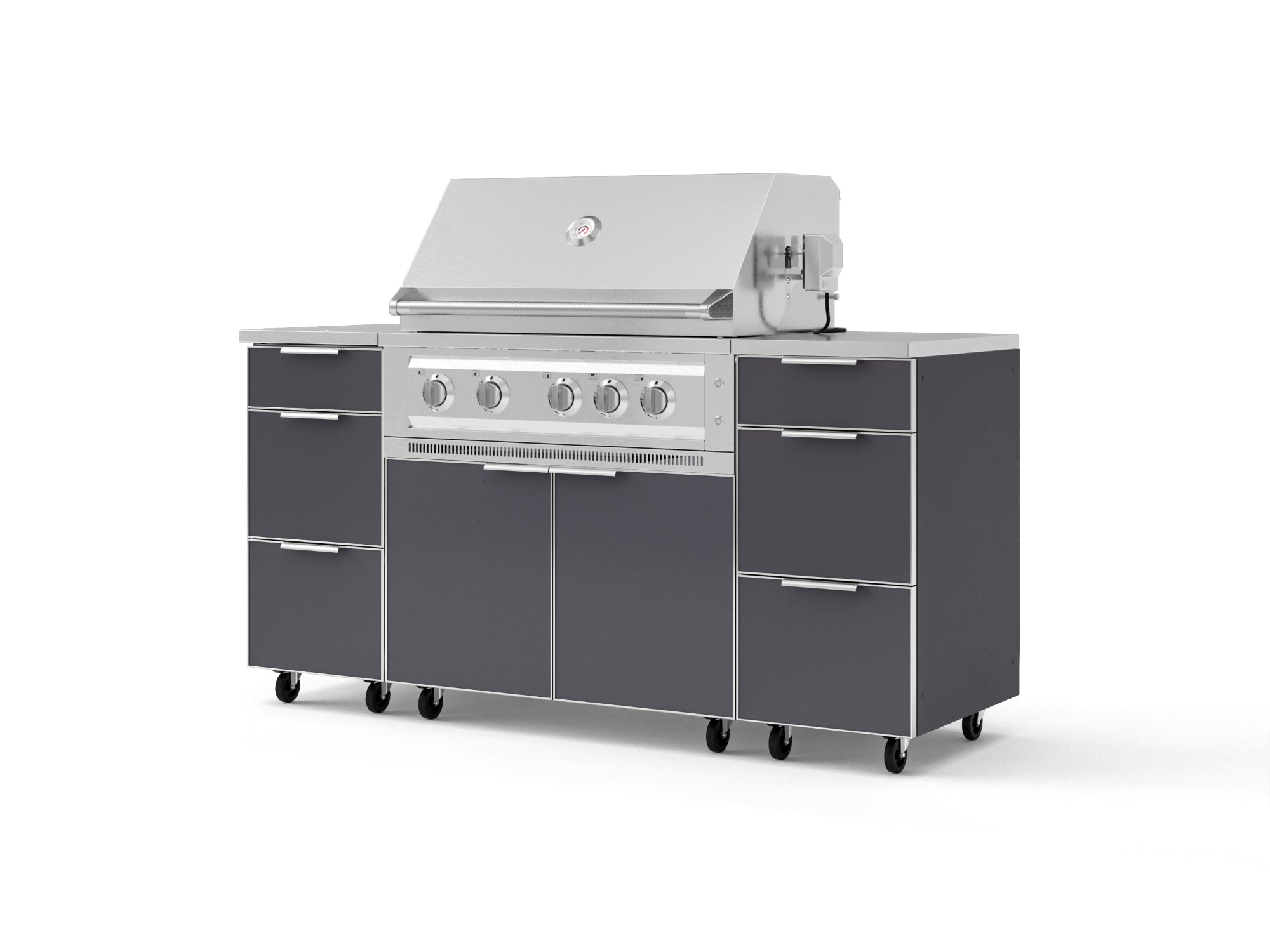Outdoor Grill Island Aluminum 6 Piece Cabinet Set with Casters 3 Drawers, Grill Cabinet, Platinum Grill, Countertops