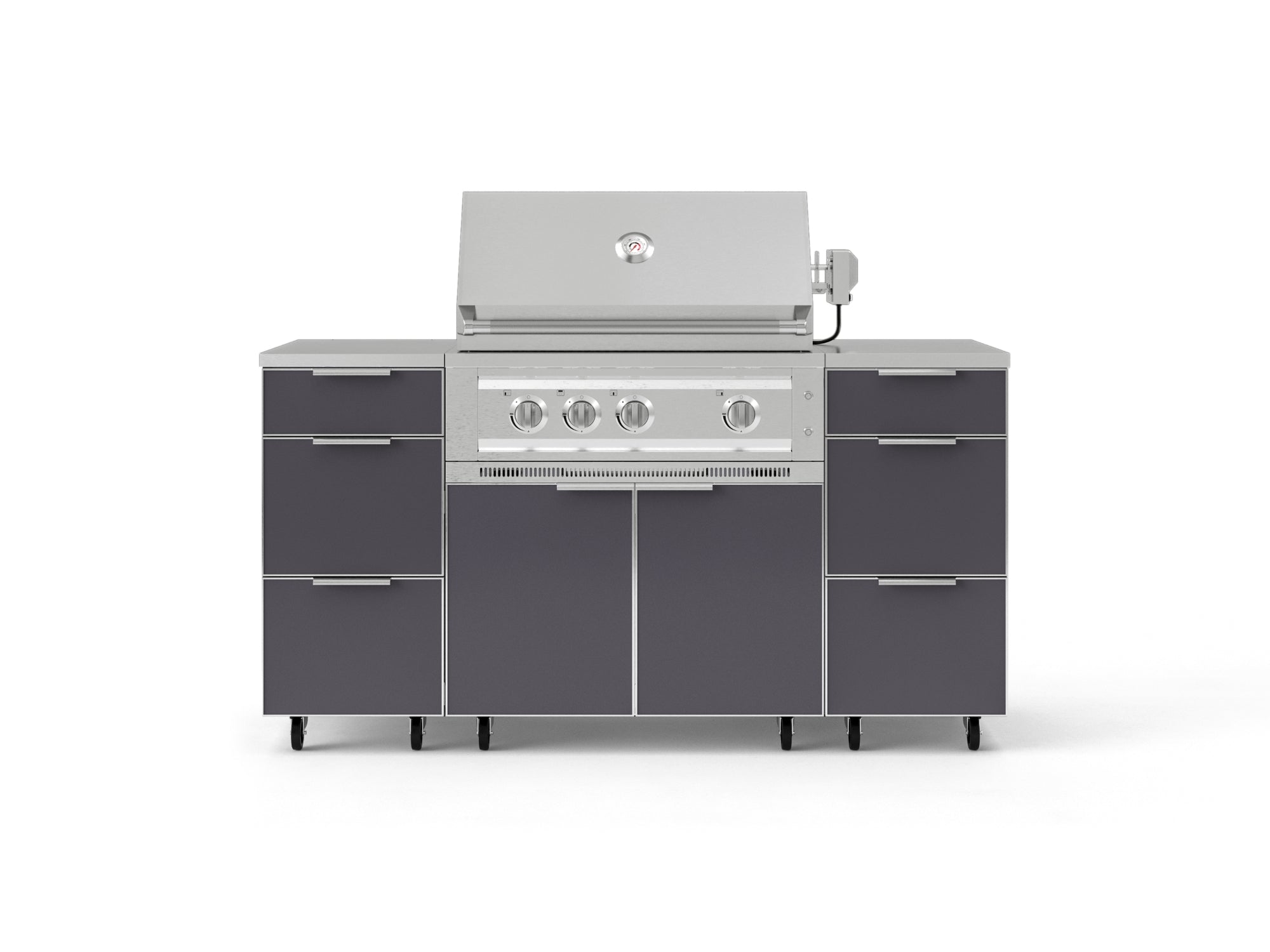 Outdoor Grill Island Aluminum 6 Piece Cabinet Set with Casters 3 Drawers, Grill Cabinet, Platinum Grill, Countertops