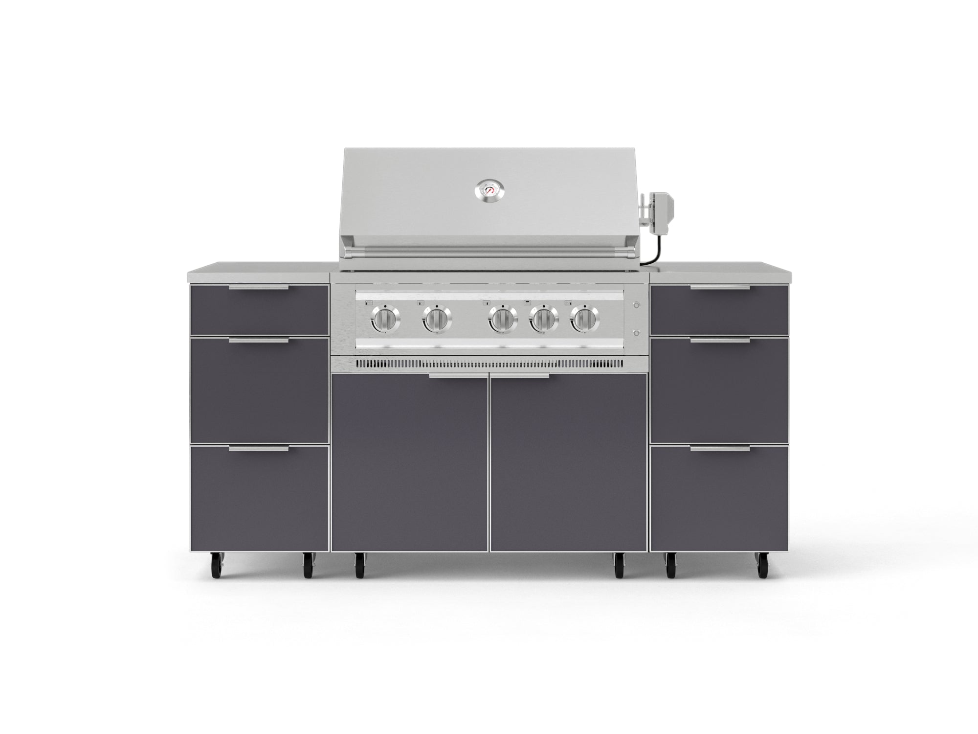 Outdoor Grill Island Aluminum 6 Piece Cabinet Set with Casters 3 Drawers, Grill Cabinet, Platinum Grill, Countertops