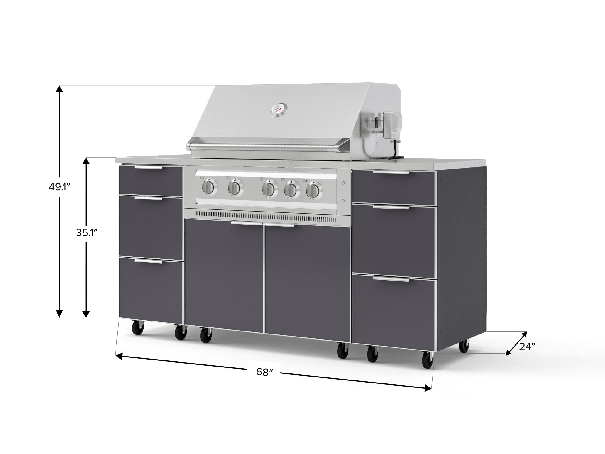 Outdoor Grill Island Aluminum 6 Piece Cabinet Set with Casters 3 Drawers, Grill Cabinet, Platinum Grill, Countertops