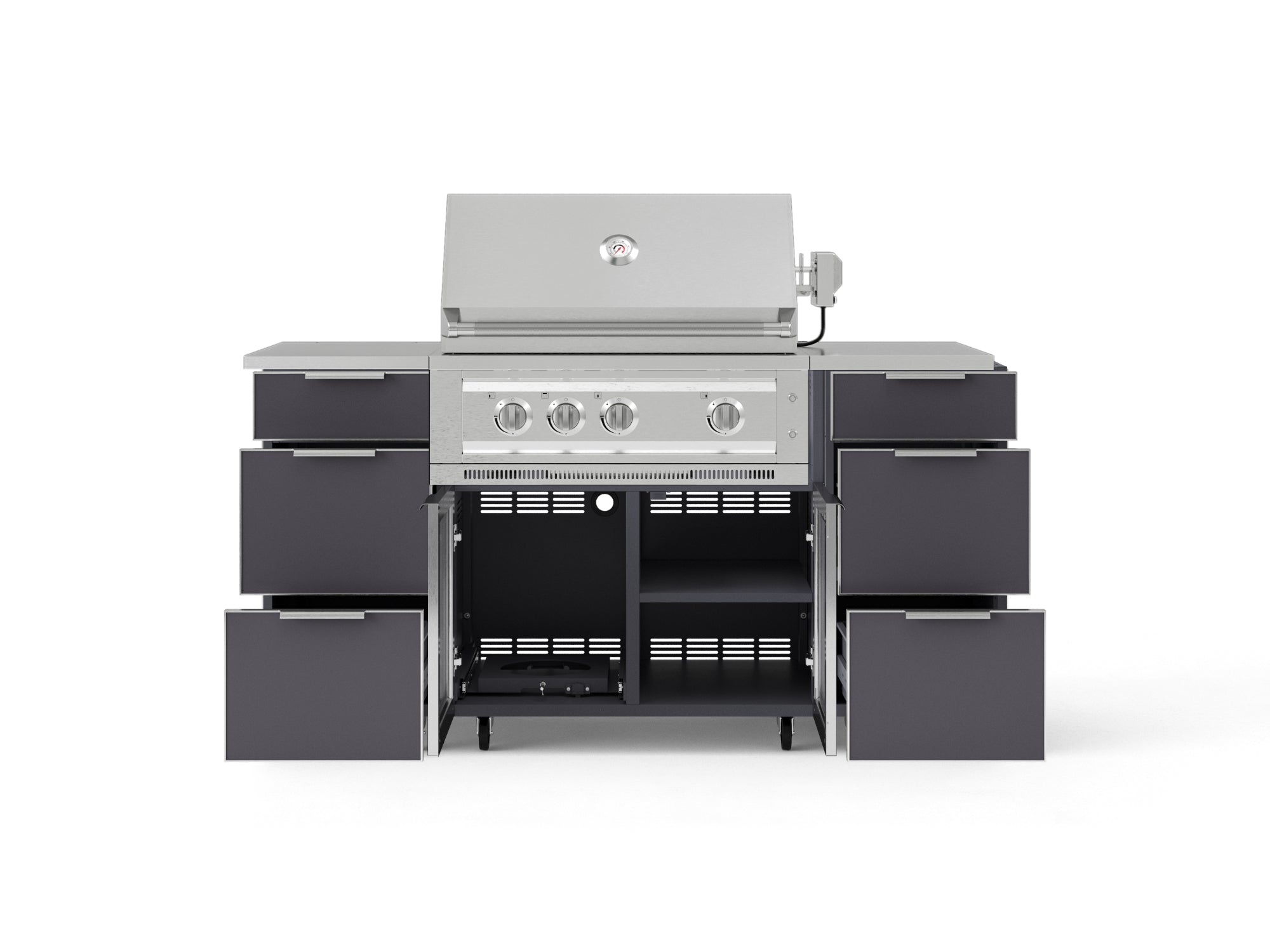 Outdoor Grill Island Aluminum 6 Piece Cabinet Set with Casters 3 Drawers, Grill Cabinet, Platinum Grill, Countertops