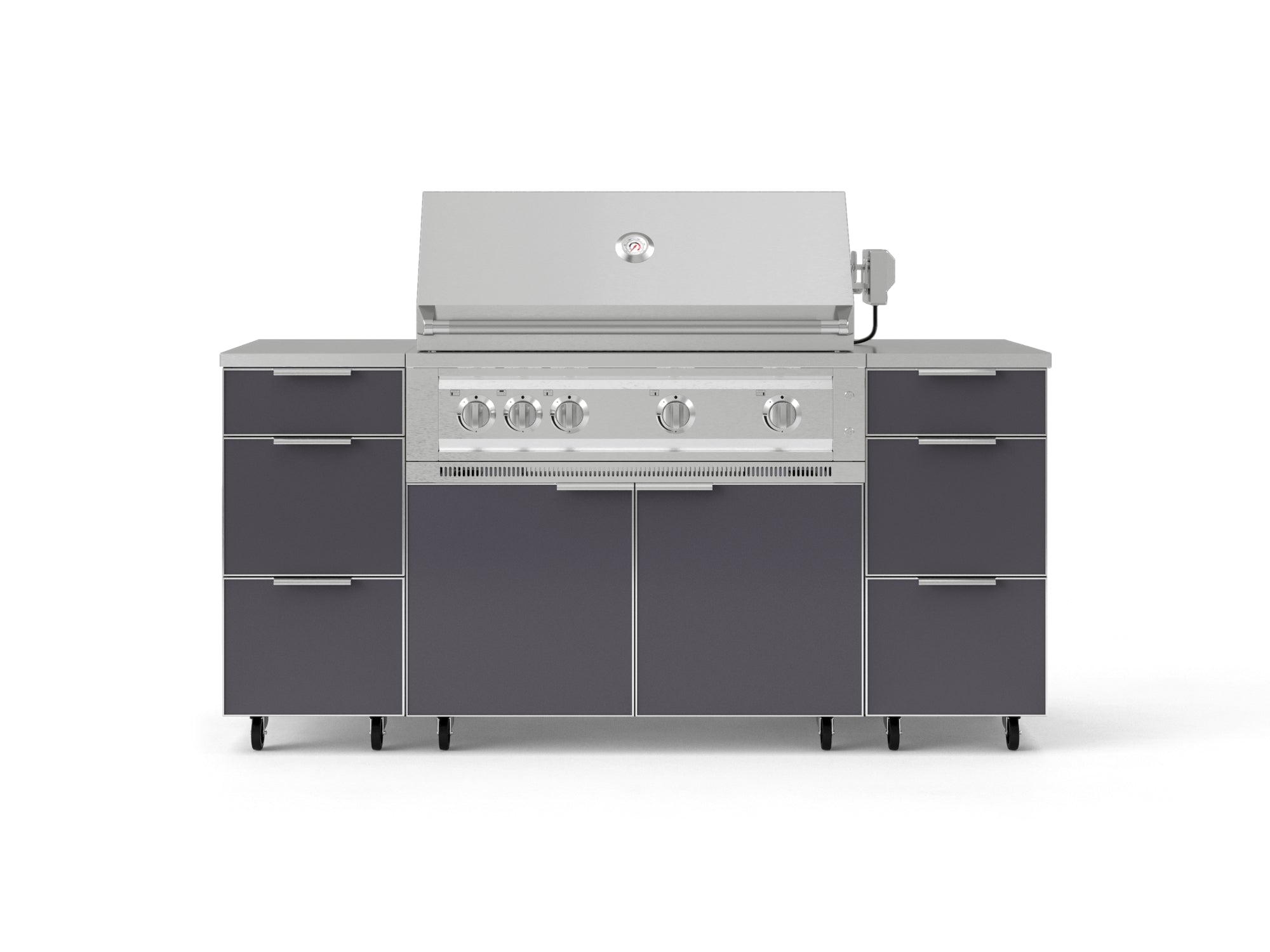 Outdoor Grill Island Aluminum 6 Piece Cabinet Set with Casters 3 Drawers, Grill Cabinet, Platinum Grill, Countertops