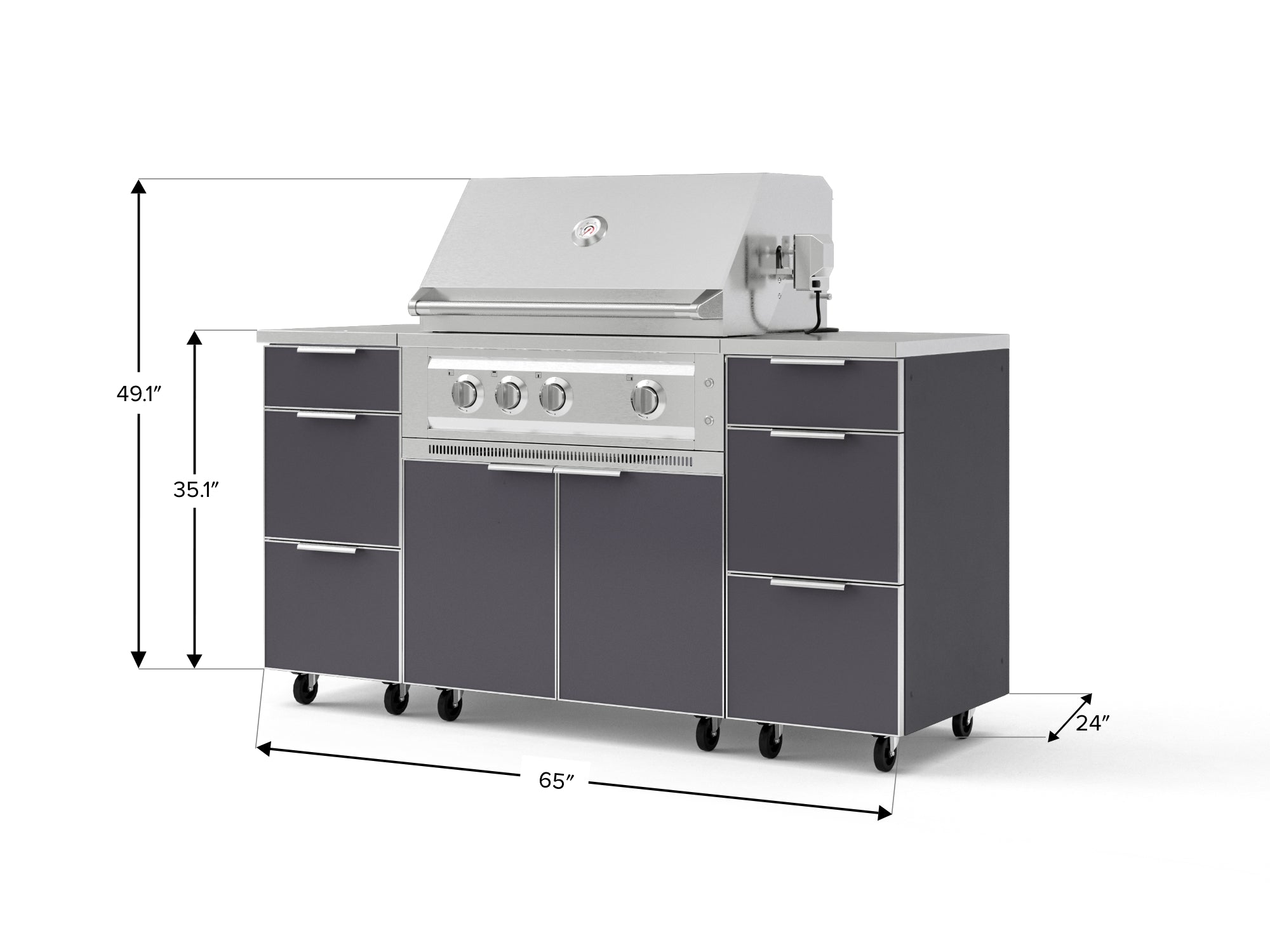Outdoor Grill Island Aluminum 6 Piece Cabinet Set with Casters 3 Drawers, Grill Cabinet, Platinum Grill, Countertops