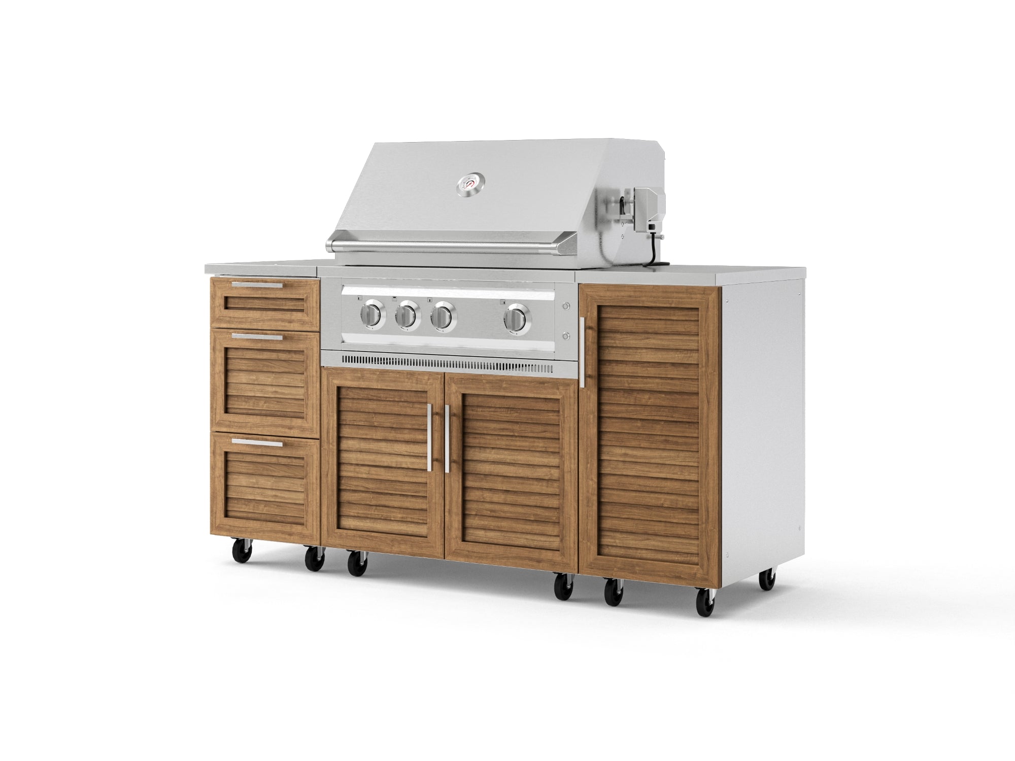 Outdoor Grill Island Stainless-Steel Louvered Doors 6 Piece Cabinet Set with Casters 1 Door, 3 Drawer, Grill Cabinet, Platinum Grill, Countertops