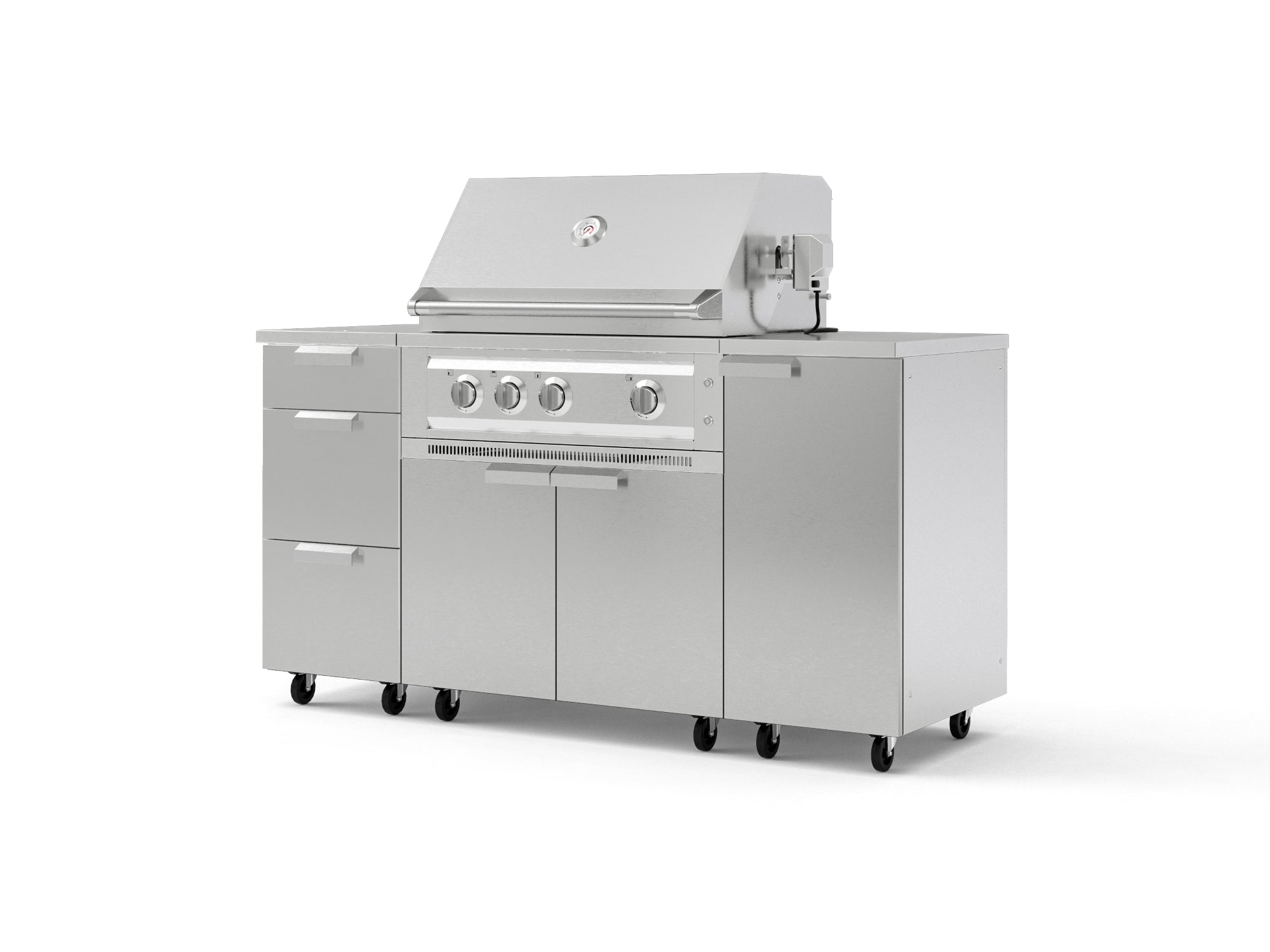 Outdoor Grill Island Stainless-Steel 6 Piece Cabinet Set with Casters 1 Door, 3 Drawer, Grill Cabinet, Platinum Grill, Countertops