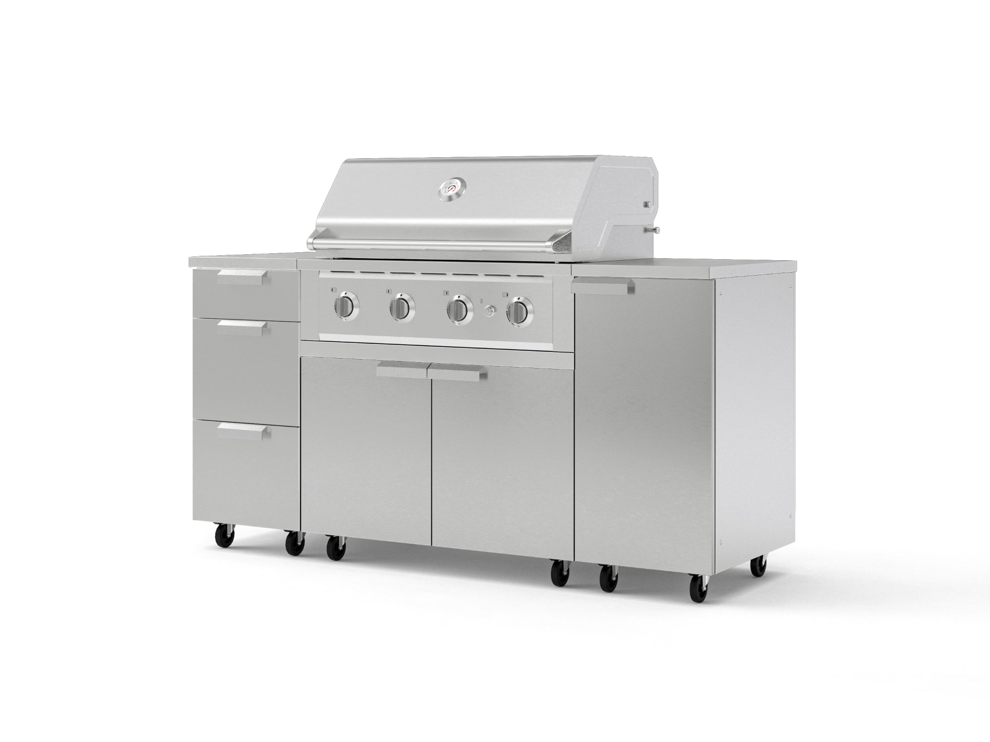 Outdoor Grill Island Stainless-Steel 6 Piece Cabinet Set with Casters 1 Door, 3 Drawer, Grill Cabinet, Performance Grill, Countertops