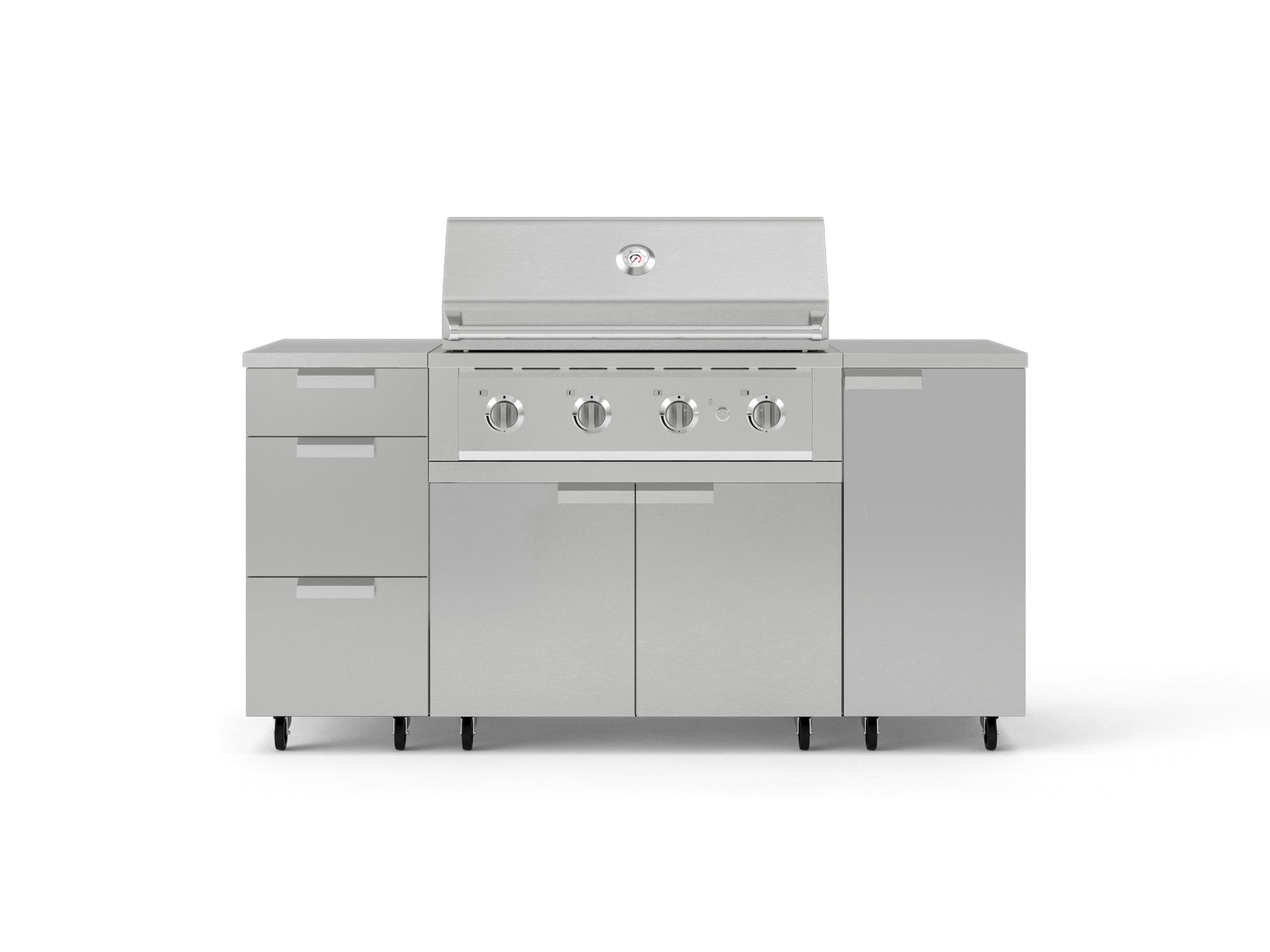 Outdoor Grill Island Stainless-Steel 6 Piece Cabinet Set with Casters 1 Door, 3 Drawer, Grill Cabinet, Performance Grill, Countertops