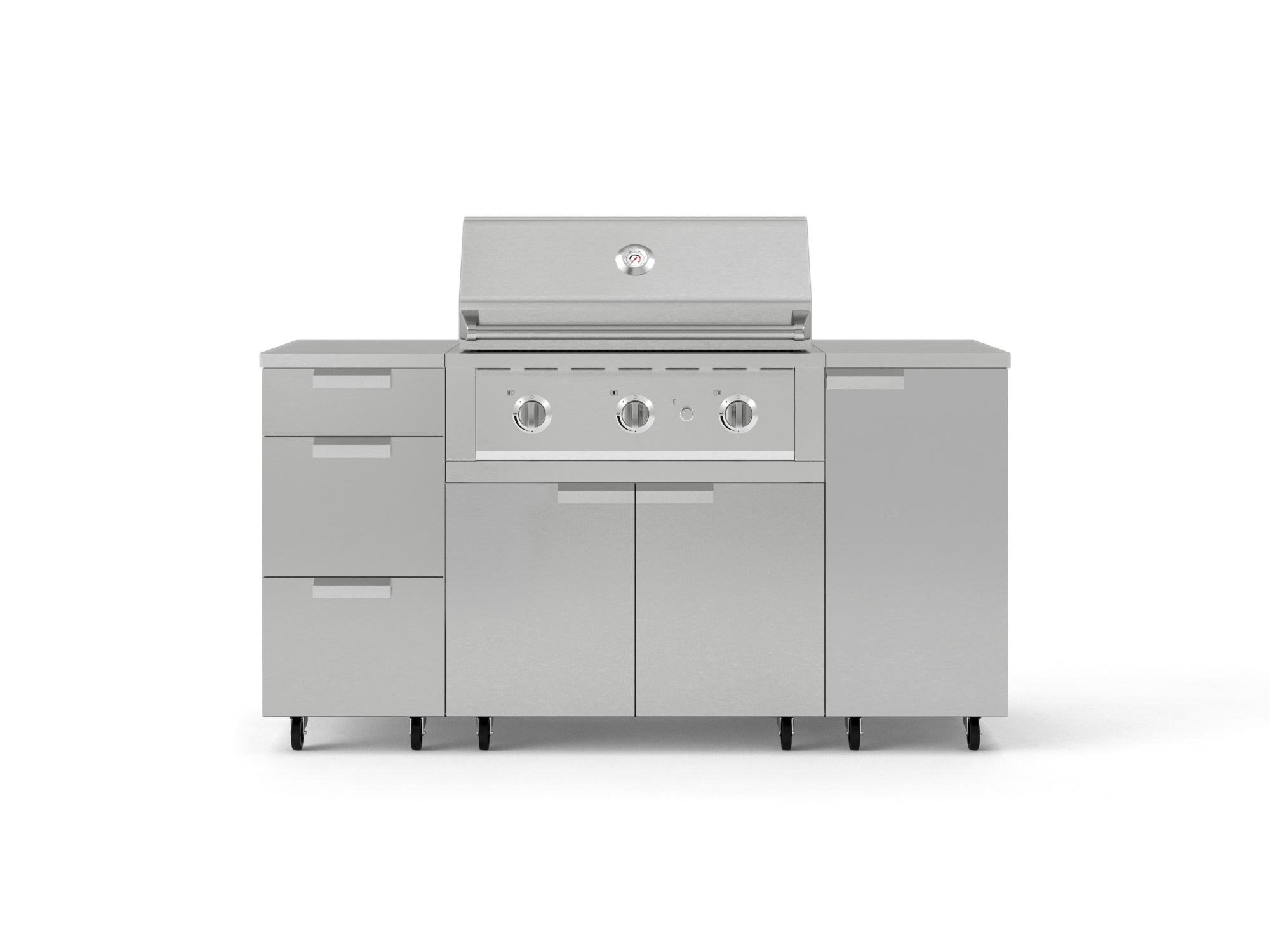 Outdoor Grill Island Stainless-Steel 6 Piece Cabinet Set with Casters 1 Door, 3 Drawer, Grill Cabinet, Performance Grill, Countertops