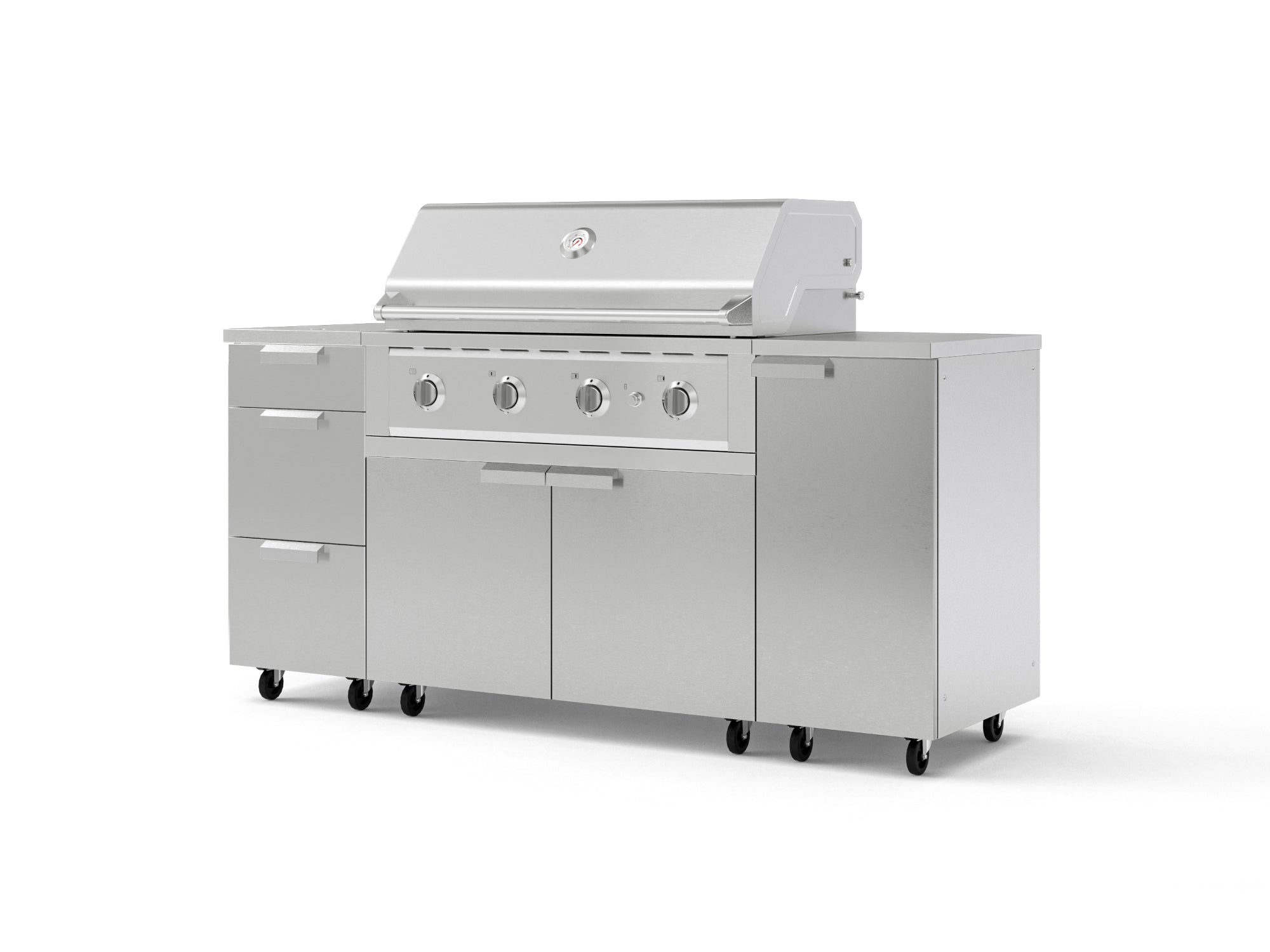Outdoor Grill Island Stainless-Steel 6 Piece Cabinet Set with Casters 1 Door, 3 Drawer, Grill Cabinet, Performance Grill, Countertops
