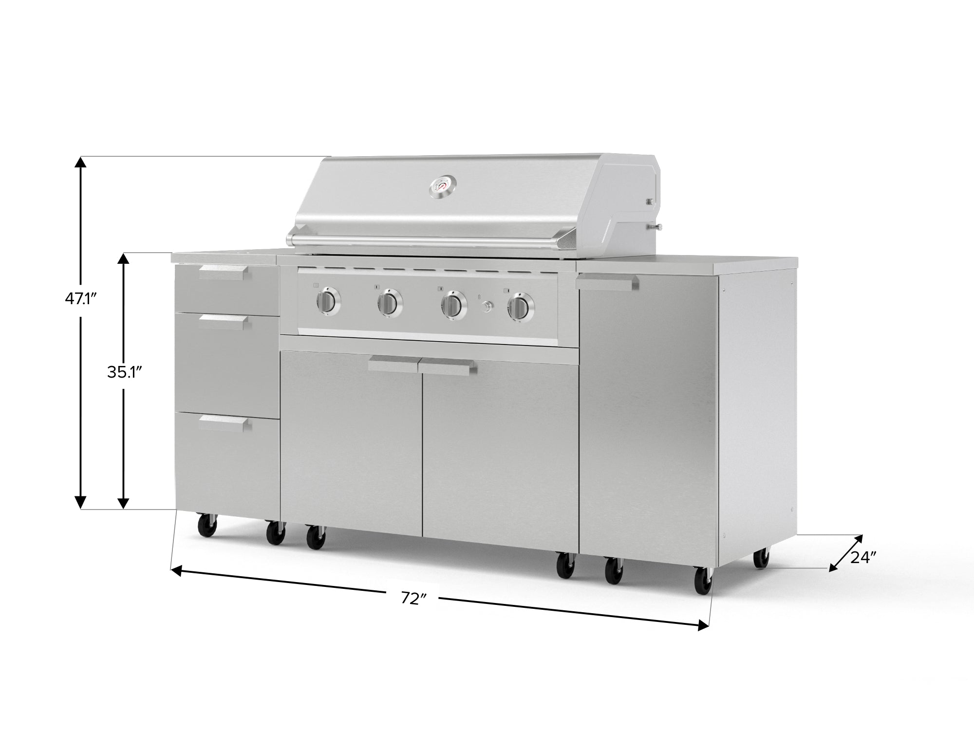 Outdoor Grill Island Stainless-Steel 6 Piece Cabinet Set with Casters 1 Door, 3 Drawer, Grill Cabinet, Performance Grill, Countertops
