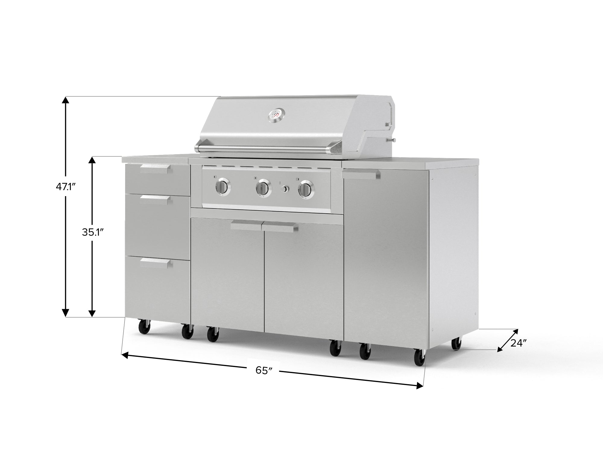 Outdoor Grill Island Stainless-Steel 6 Piece Cabinet Set with Casters 1 Door, 3 Drawer, Grill Cabinet, Performance Grill, Countertops