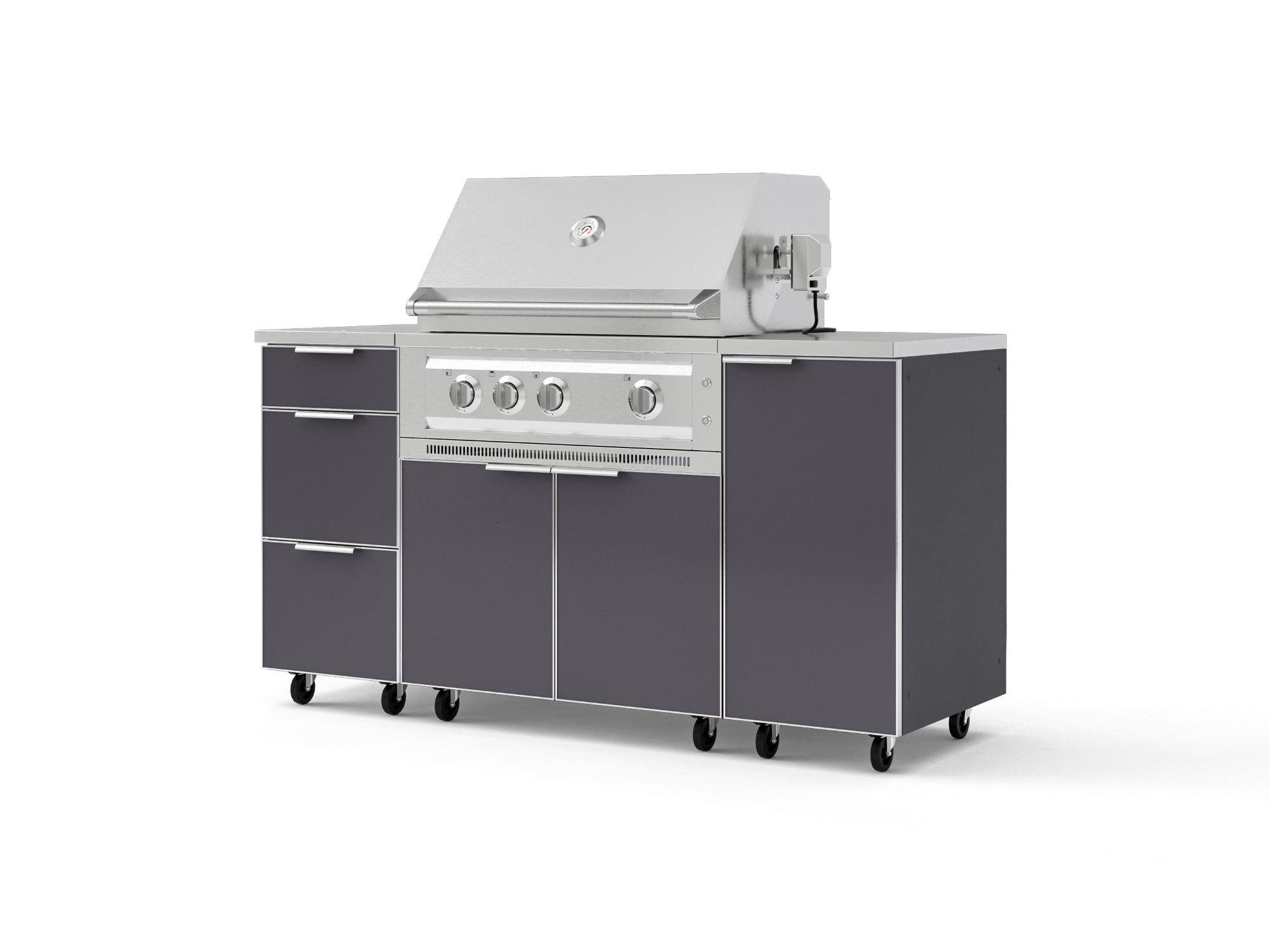 Outdoor Grill Island Aluminum 6 Piece Cabinet Set with Casters 1 Door, 3 Drawer, Grill Cabinet, Platinum Grill, Countertops