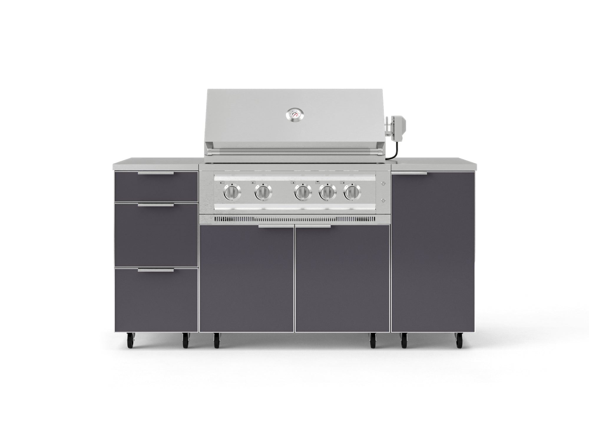 Outdoor Grill Island Aluminum 6 Piece Cabinet Set with Casters 1 Door, 3 Drawer, Grill Cabinet, Platinum Grill, Countertops