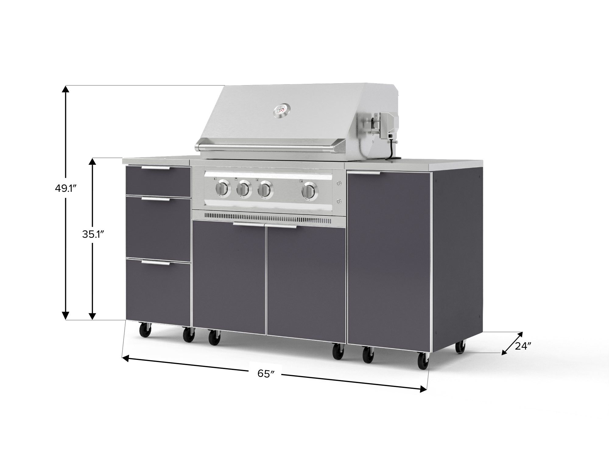 Outdoor Grill Island Aluminum 6 Piece Cabinet Set with Casters 1 Door, 3 Drawer, Grill Cabinet, Platinum Grill, Countertops