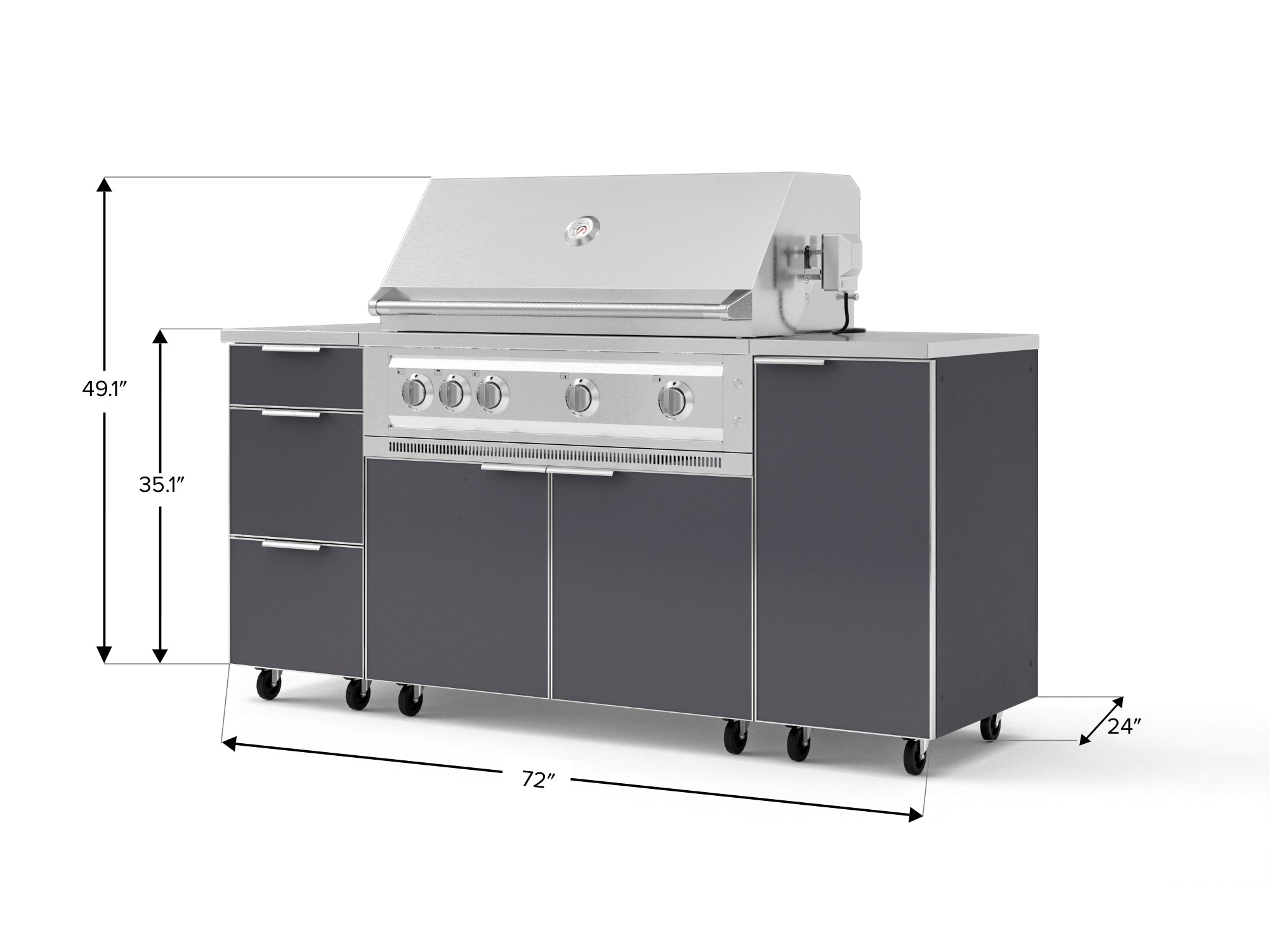 Outdoor Grill Island Aluminum 6 Piece Cabinet Set with Casters 1 Door, 3 Drawer, Grill Cabinet, Platinum Grill, Countertops