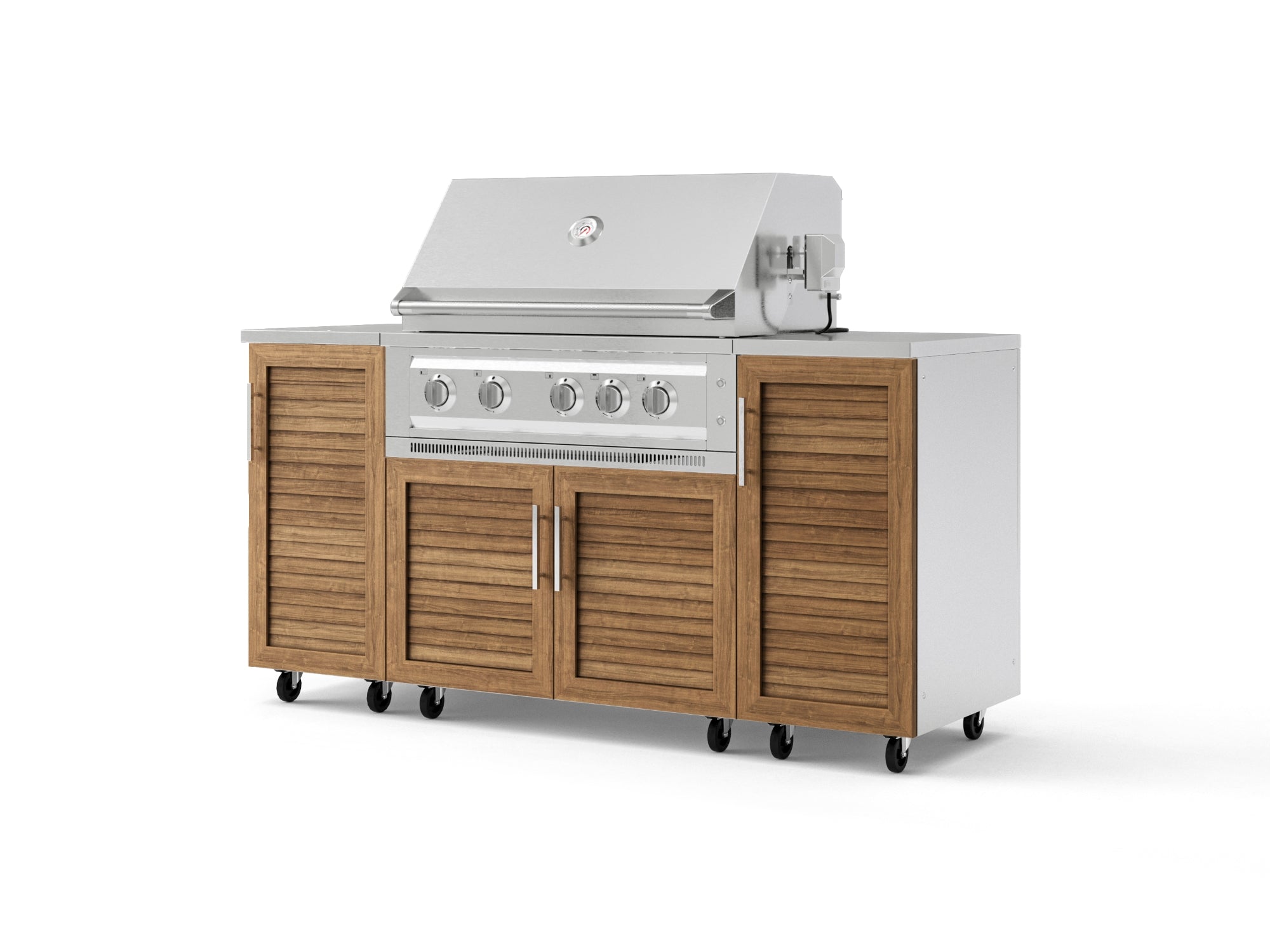Outdoor Grill Island Stainless-Steel Louvered Doors 6 Piece Cabinet Set with Casters and 1 Door, Grill Cabinet, Platinum Grill, Countertops
