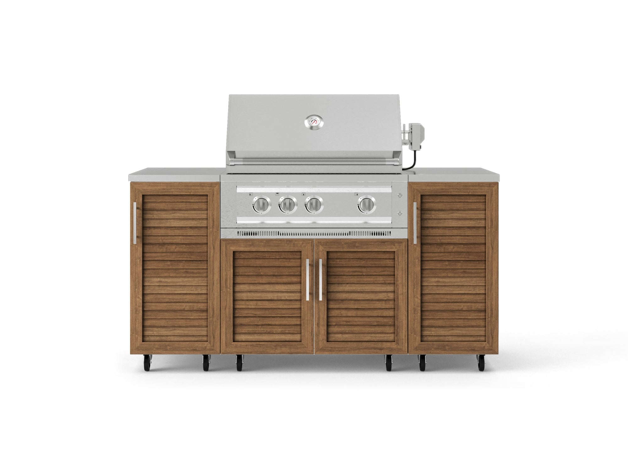 Outdoor Grill Island Stainless-Steel Louvered Doors 6 Piece Cabinet Set with Casters and 1 Door, Grill Cabinet, Platinum Grill, Countertops