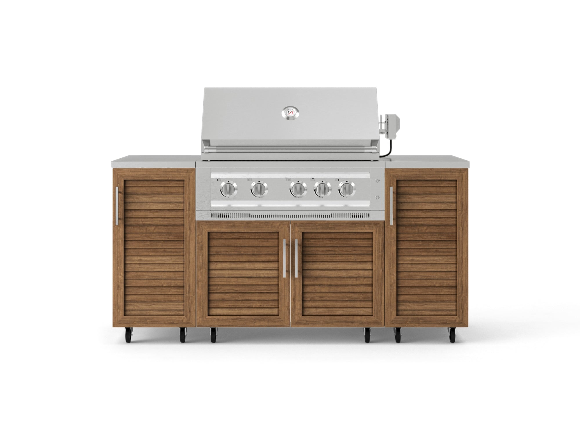 Outdoor Grill Island Stainless-Steel Louvered Doors 6 Piece Cabinet Set with Casters and 1 Door, Grill Cabinet, Platinum Grill, Countertops