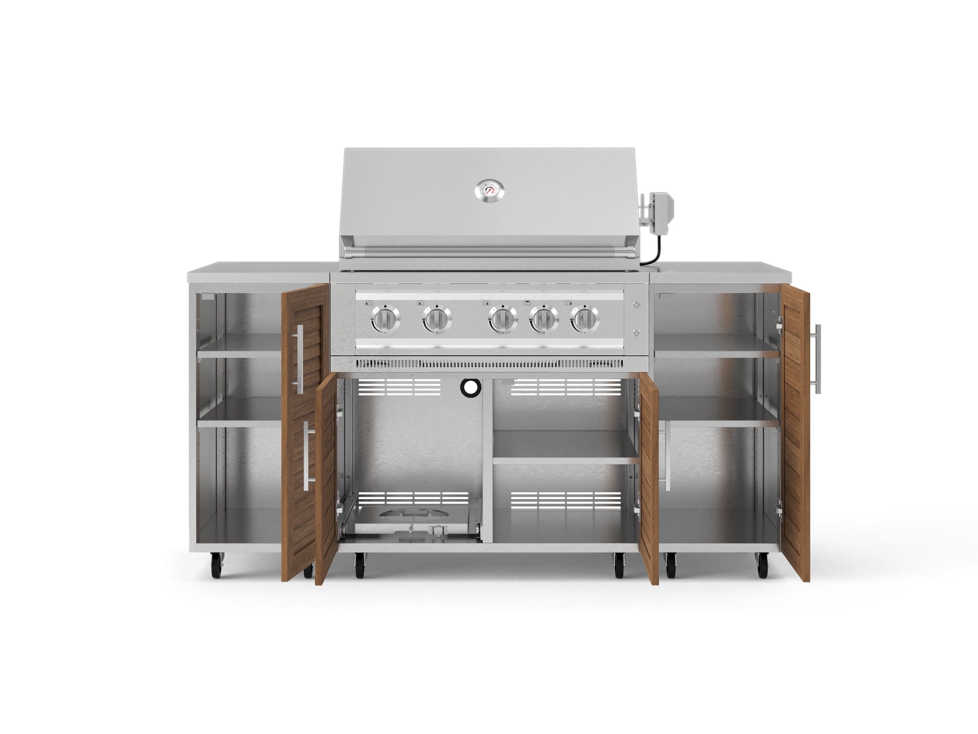 Outdoor Grill Island Stainless-Steel Louvered Doors 6 Piece Cabinet Set with Casters and 1 Door, Grill Cabinet, Platinum Grill, Countertops