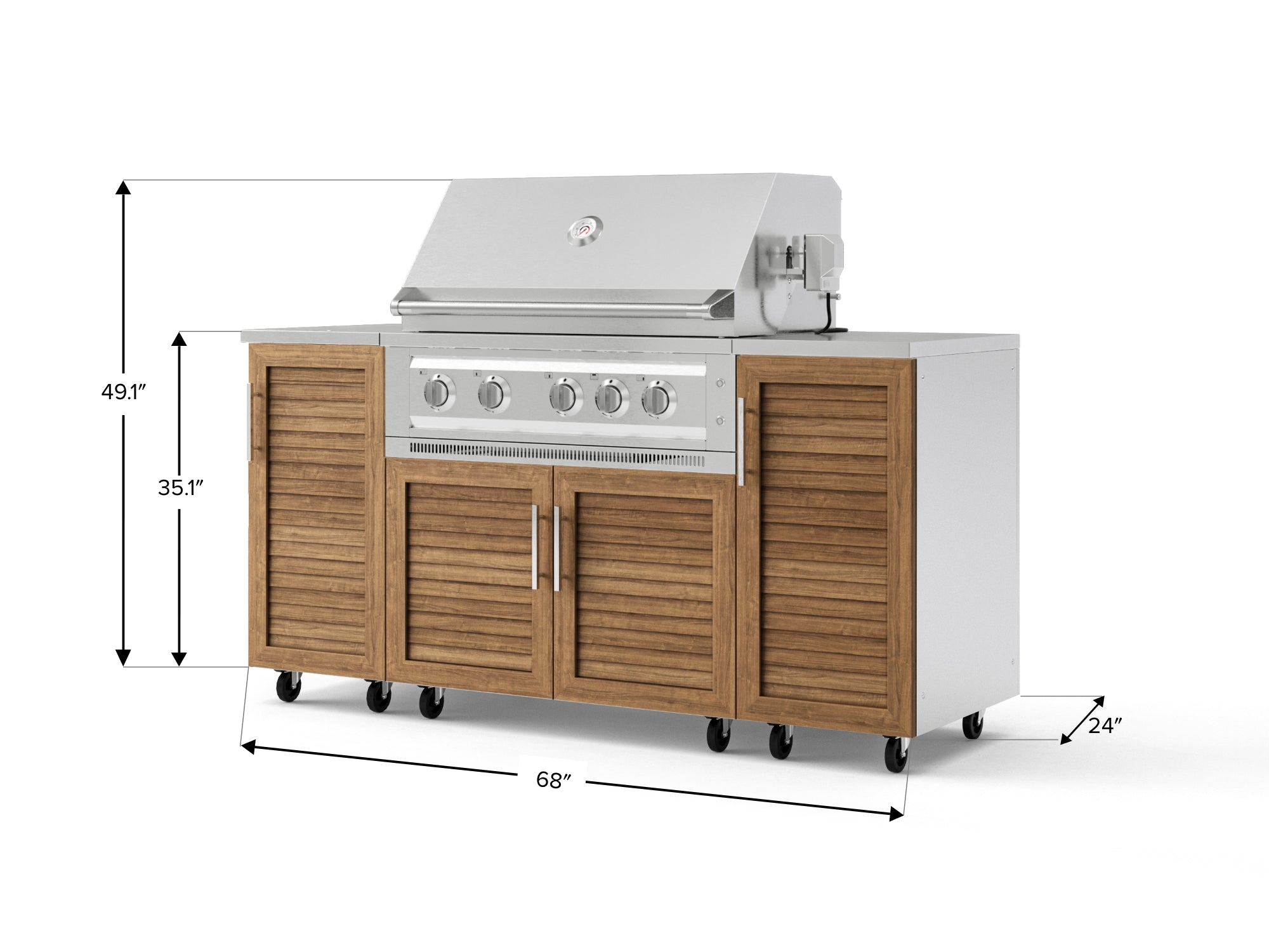 Outdoor Grill Island Stainless-Steel Louvered Doors 6 Piece Cabinet Set with Casters and 1 Door, Grill Cabinet, Platinum Grill, Countertops