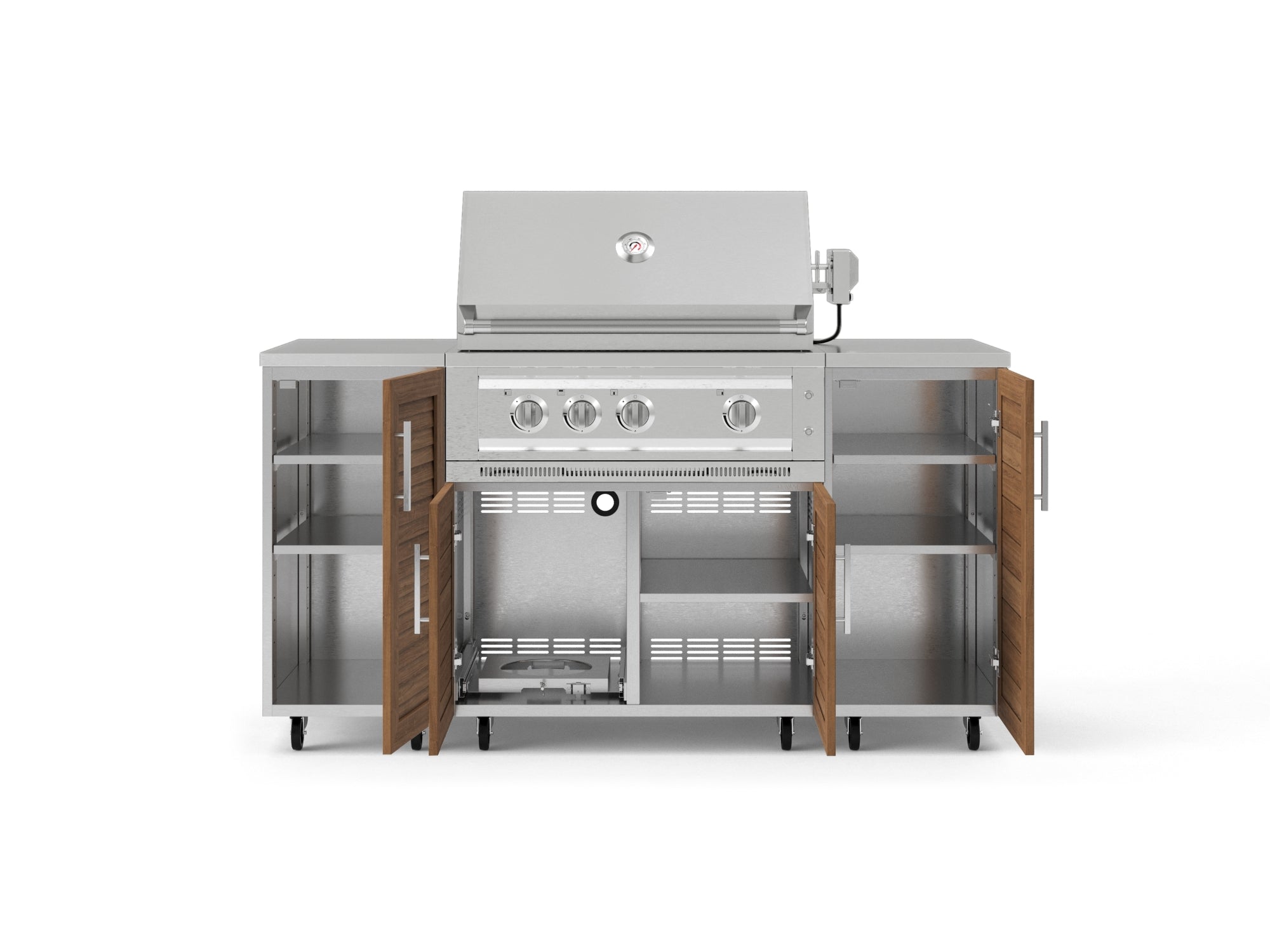 Outdoor Grill Island Stainless-Steel Louvered Doors 6 Piece Cabinet Set with Casters and 1 Door, Grill Cabinet, Platinum Grill, Countertops