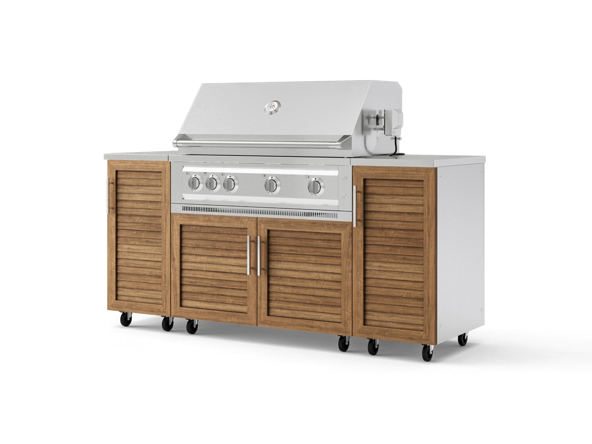 Outdoor Grill Island Stainless-Steel Louvered Doors 6 Piece Cabinet Set with Casters and 1 Door, Grill Cabinet, Platinum Grill, Countertops