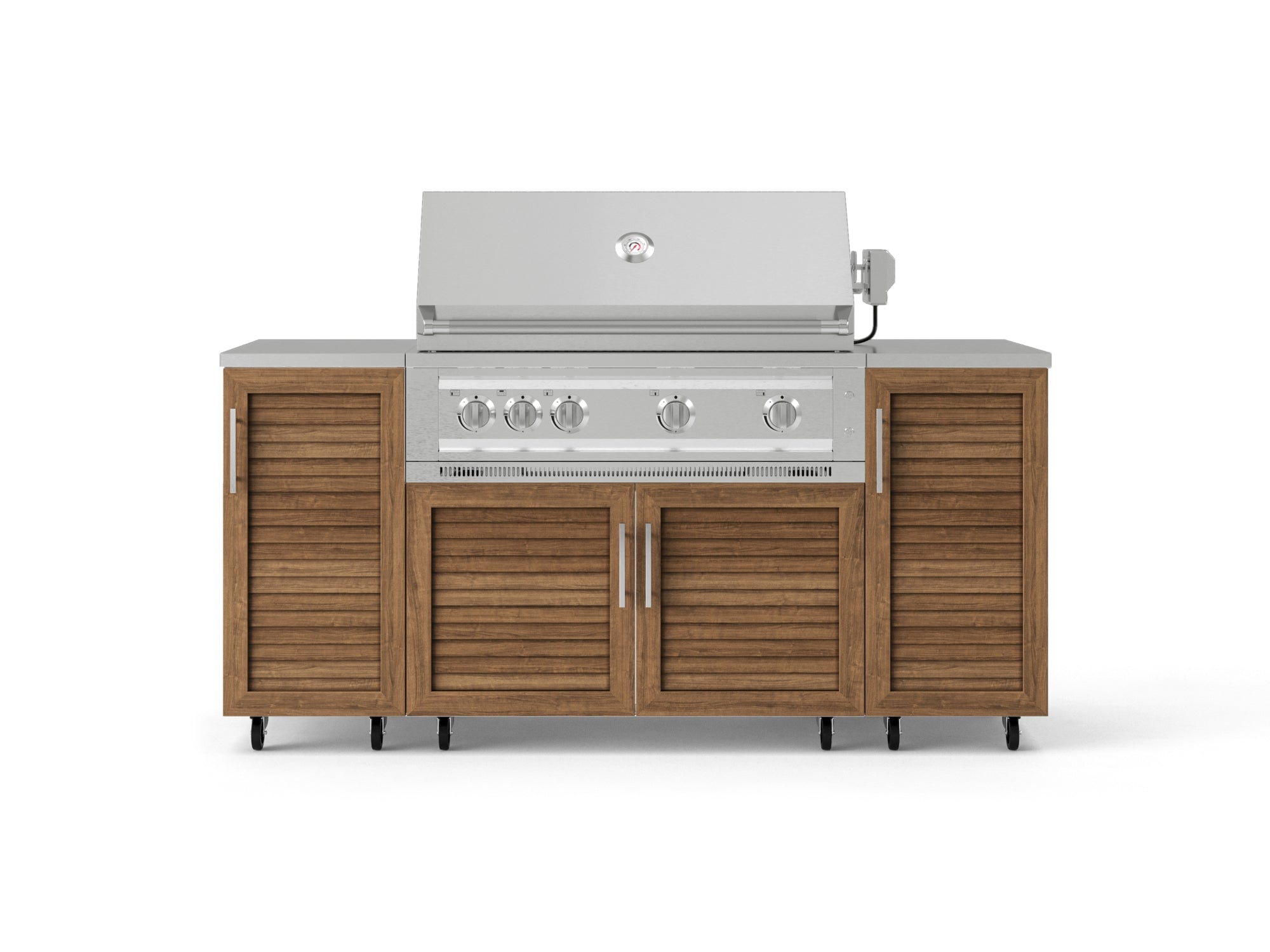 Outdoor Grill Island Stainless-Steel Louvered Doors 6 Piece Cabinet Set with Casters and 1 Door, Grill Cabinet, Platinum Grill, Countertops