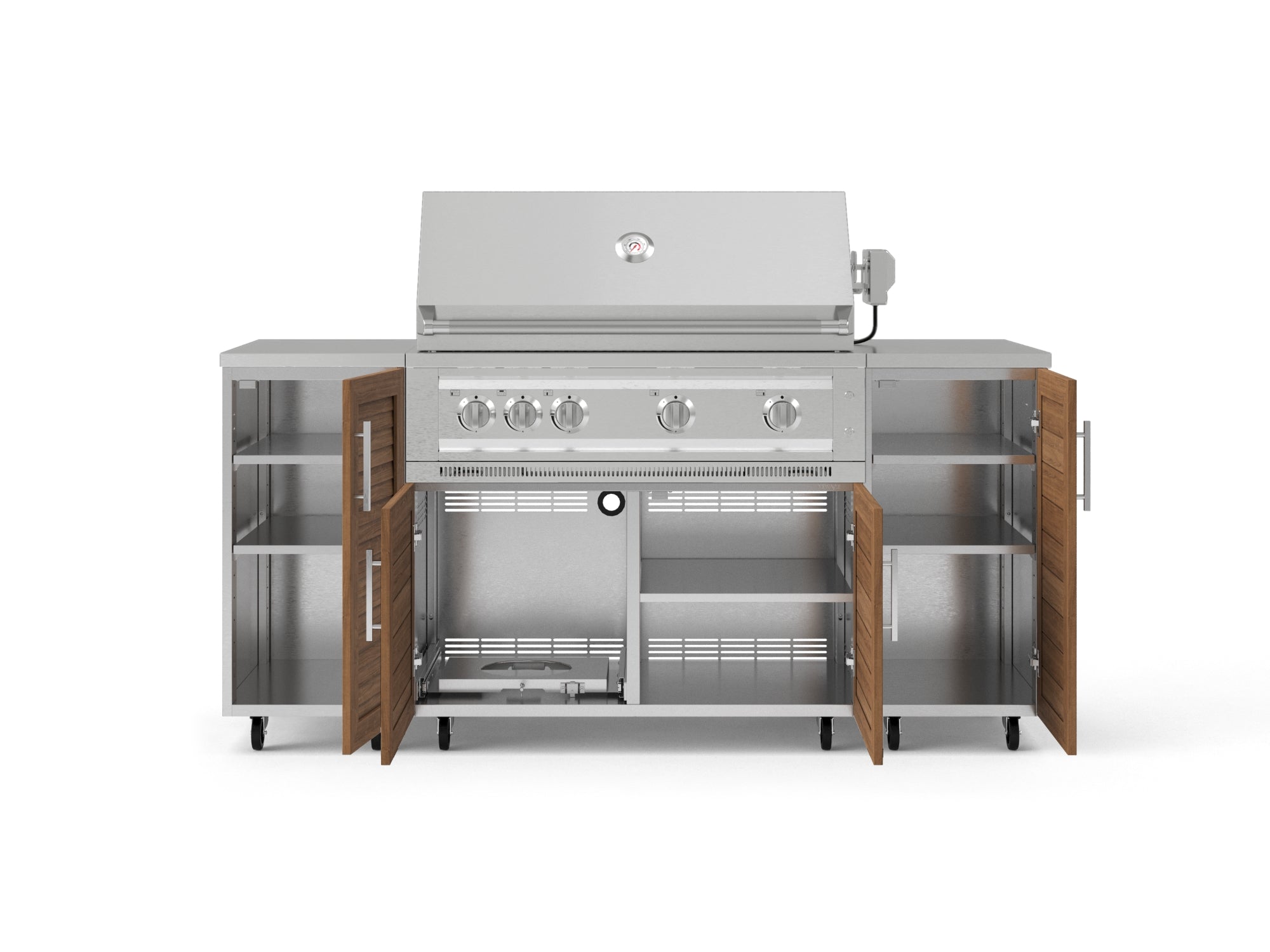 Outdoor Grill Island Stainless-Steel Louvered Doors 6 Piece Cabinet Set with Casters and 1 Door, Grill Cabinet, Platinum Grill, Countertops