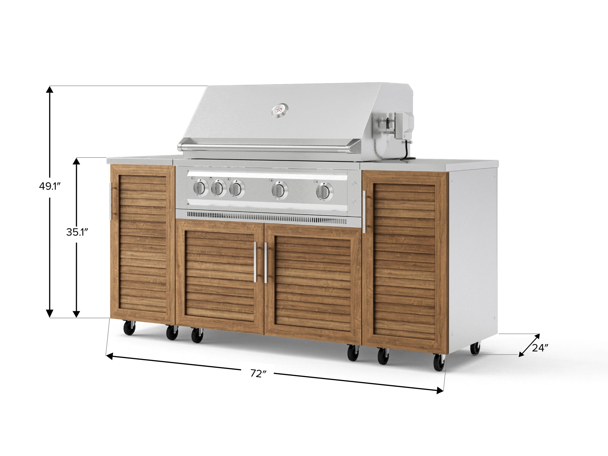 Outdoor Grill Island Stainless-Steel Louvered Doors 6 Piece Cabinet Set with Casters and 1 Door, Grill Cabinet, Platinum Grill, Countertops