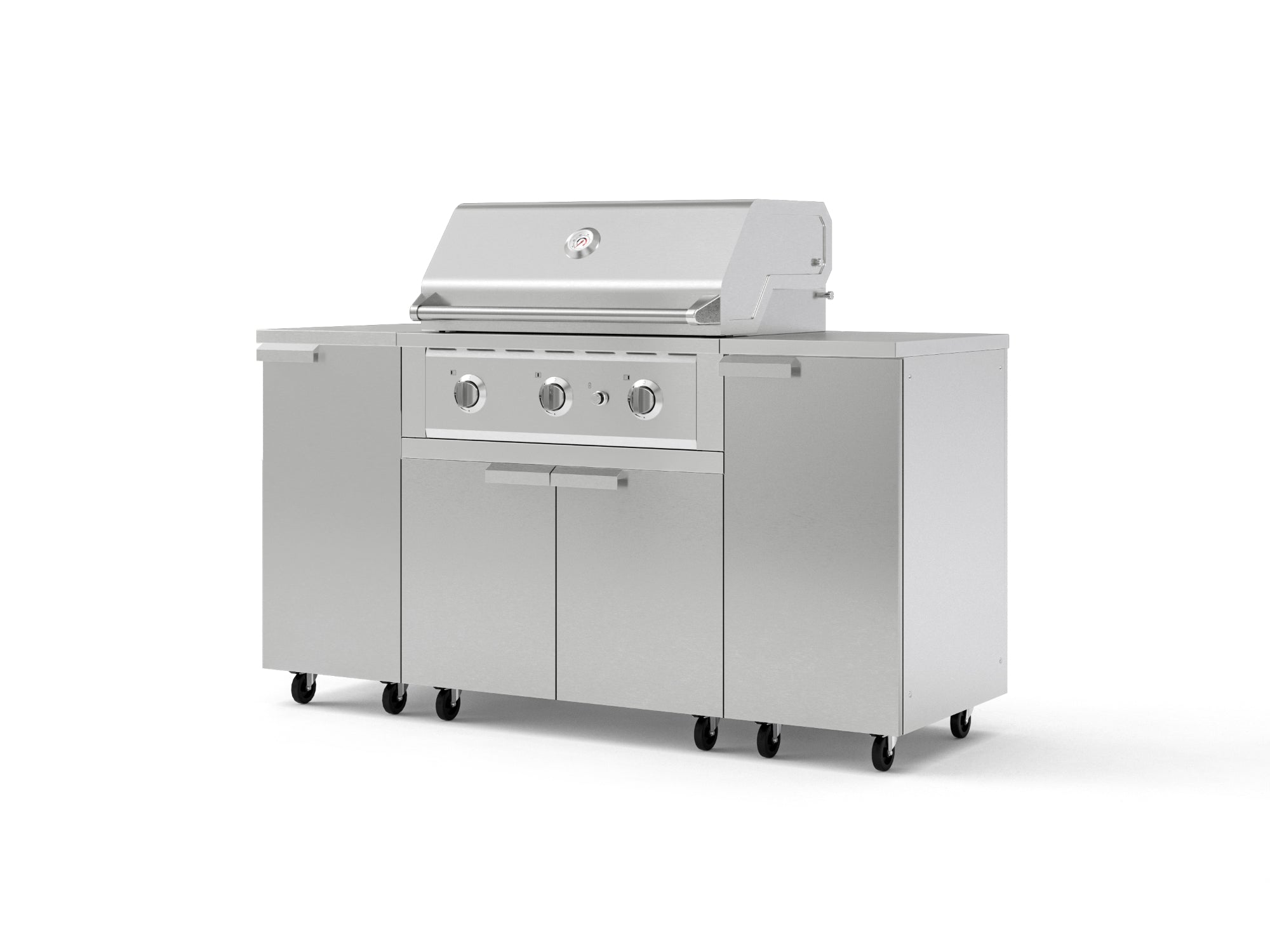 Outdoor Grill Island Stainless-Steel 6 Piece Cabinet Set with Casters and 1 Door, Grill Cabinet, Performance Grill, Countertops