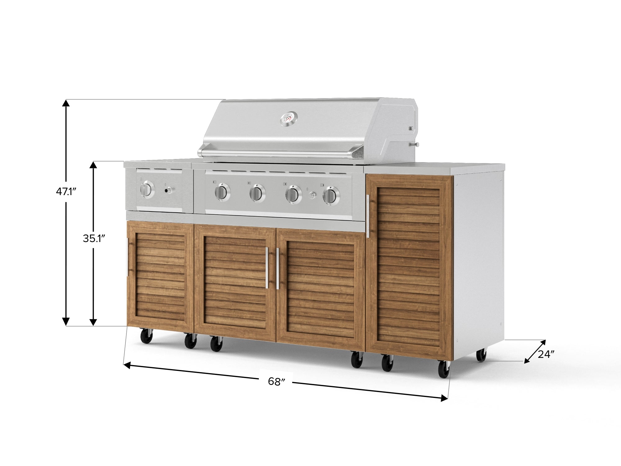 Outdoor Grill Island Stainless-Steel Louvered Doors 6 Piece Cabinet Set with Casters and 1-Door, Grill Cabinet, Performance Grill, Side Burner, Countertop