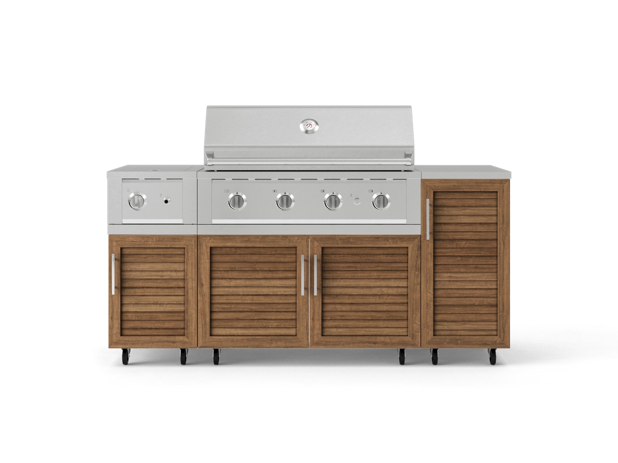 Outdoor Grill Island Stainless-Steel Louvered Doors 6 Piece Cabinet Set with Casters and 1-Door, Grill Cabinet, Performance Grill, Side Burner, Countertop