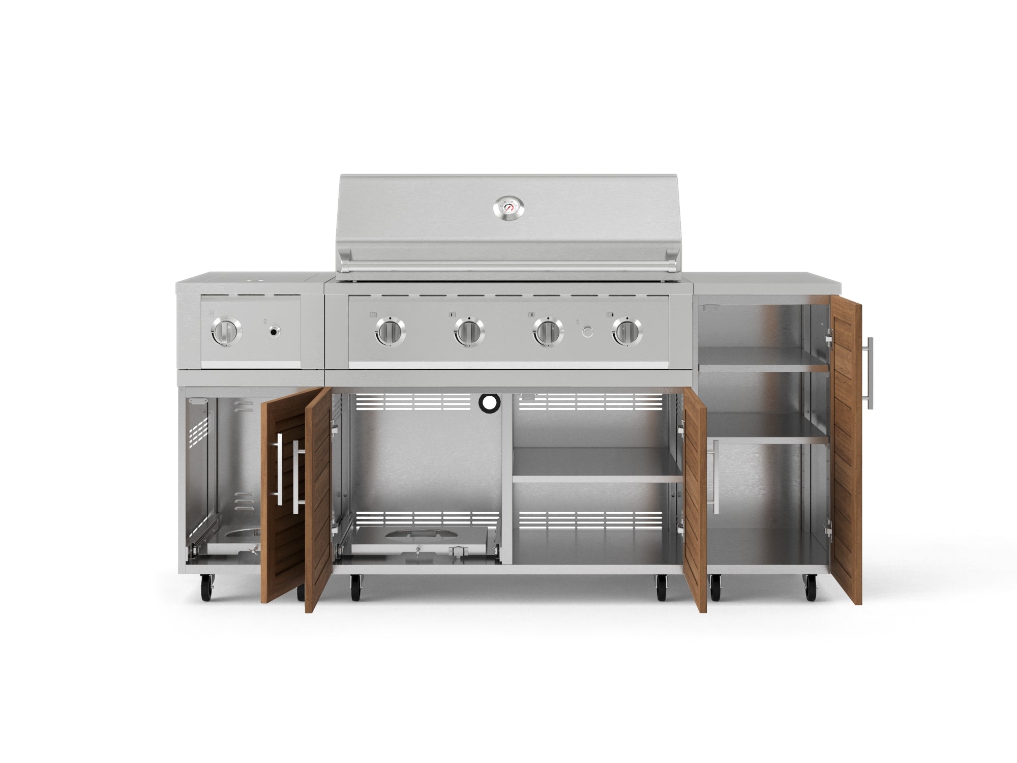 Outdoor Grill Island Stainless-Steel Louvered Doors 6 Piece Cabinet Set with Casters and 1-Door, Grill Cabinet, Performance Grill, Side Burner, Countertop