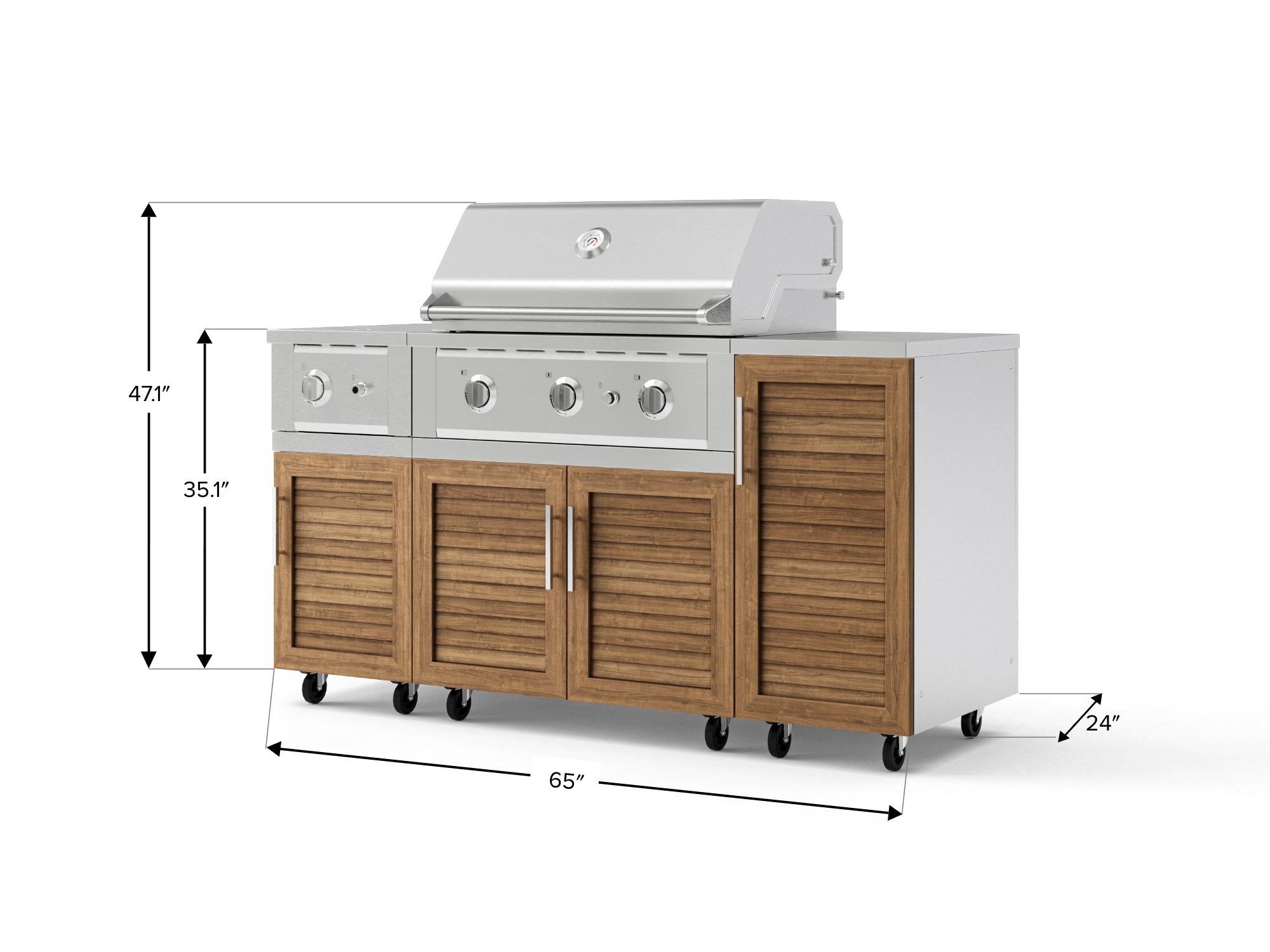 Outdoor Grill Island Stainless-Steel Louvered Doors 6 Piece Cabinet Set with Casters and 1-Door, Grill Cabinet, Performance Grill, Side Burner, Countertop