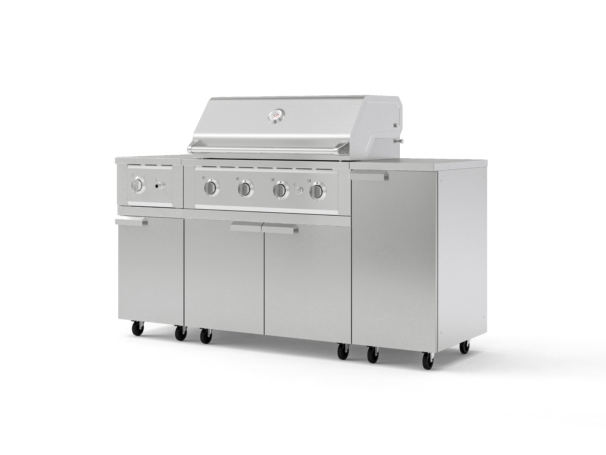 Outdoor Grill Island Stainless-Steel 6 Piece Cabinet Set with Casters and 1-Door, Grill Cabinet, Performance Grill, Side Burner, Countertop