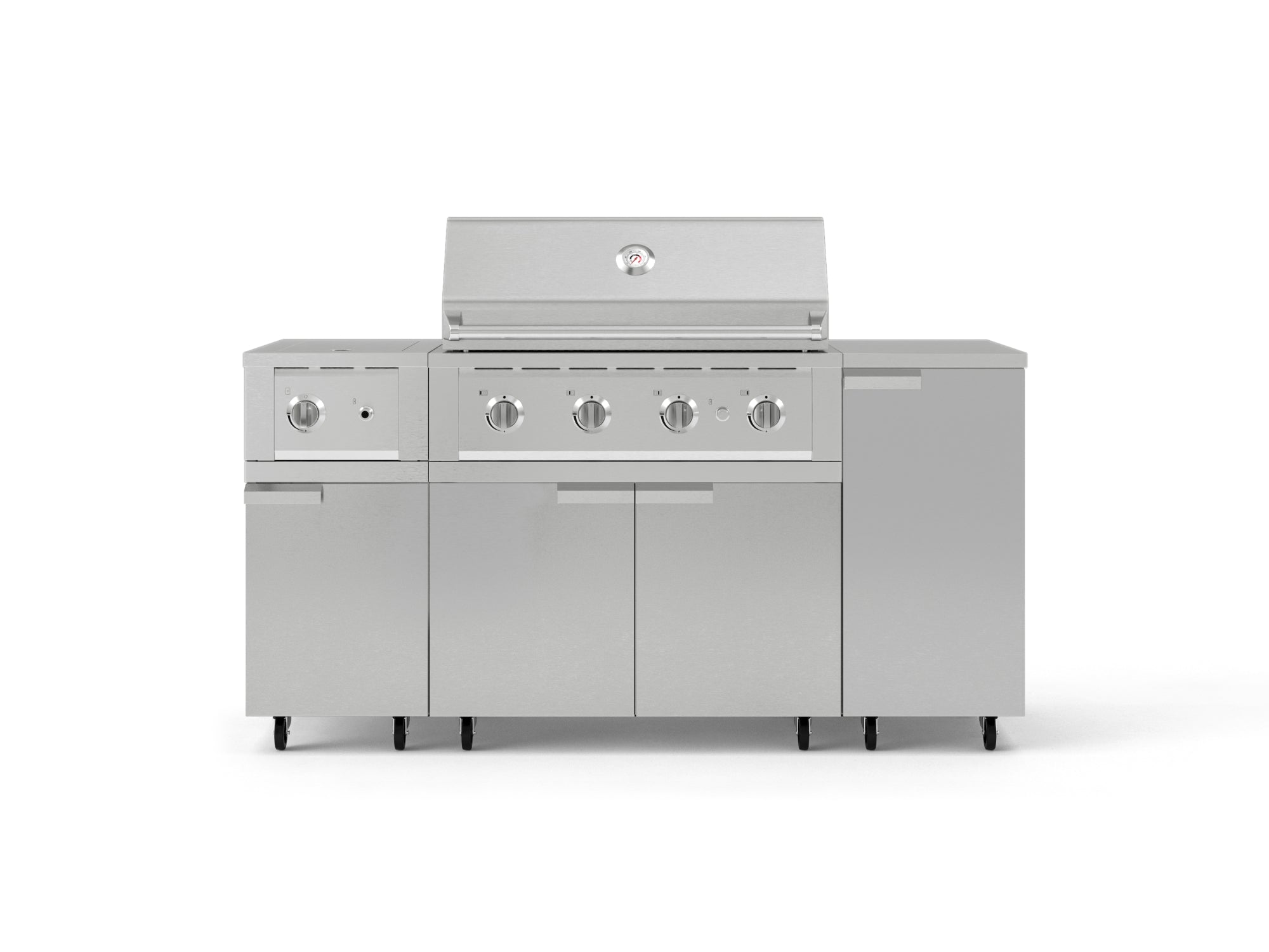 Outdoor Grill Island Stainless-Steel 6 Piece Cabinet Set with Casters and 1-Door, Grill Cabinet, Performance Grill, Side Burner, Countertop