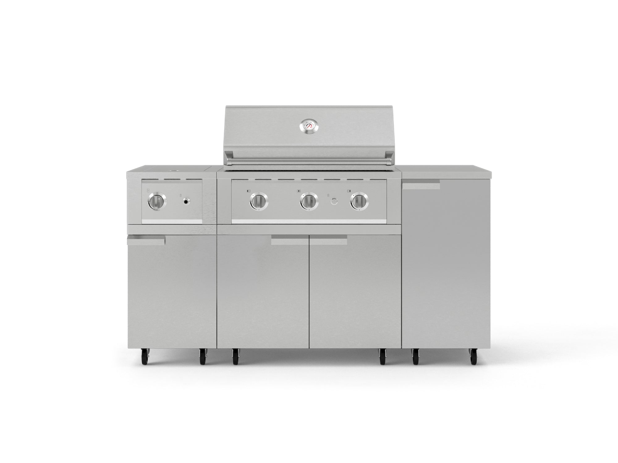 Outdoor Grill Island Stainless-Steel 6 Piece Cabinet Set with Casters and 1-Door, Grill Cabinet, Performance Grill, Side Burner, Countertop