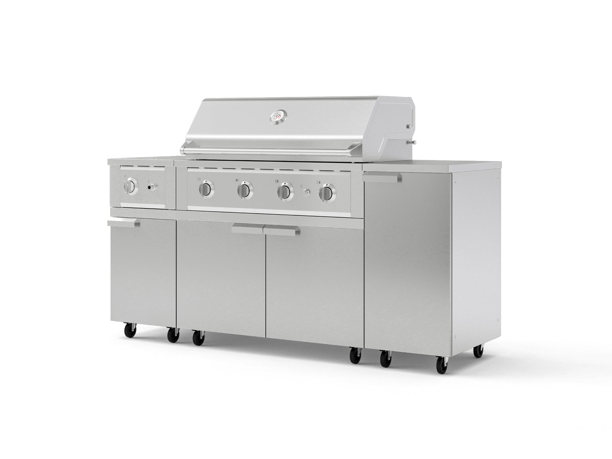 Outdoor Grill Island Stainless-Steel 6 Piece Cabinet Set with Casters and 1-Door, Grill Cabinet, Performance Grill, Side Burner, Countertop