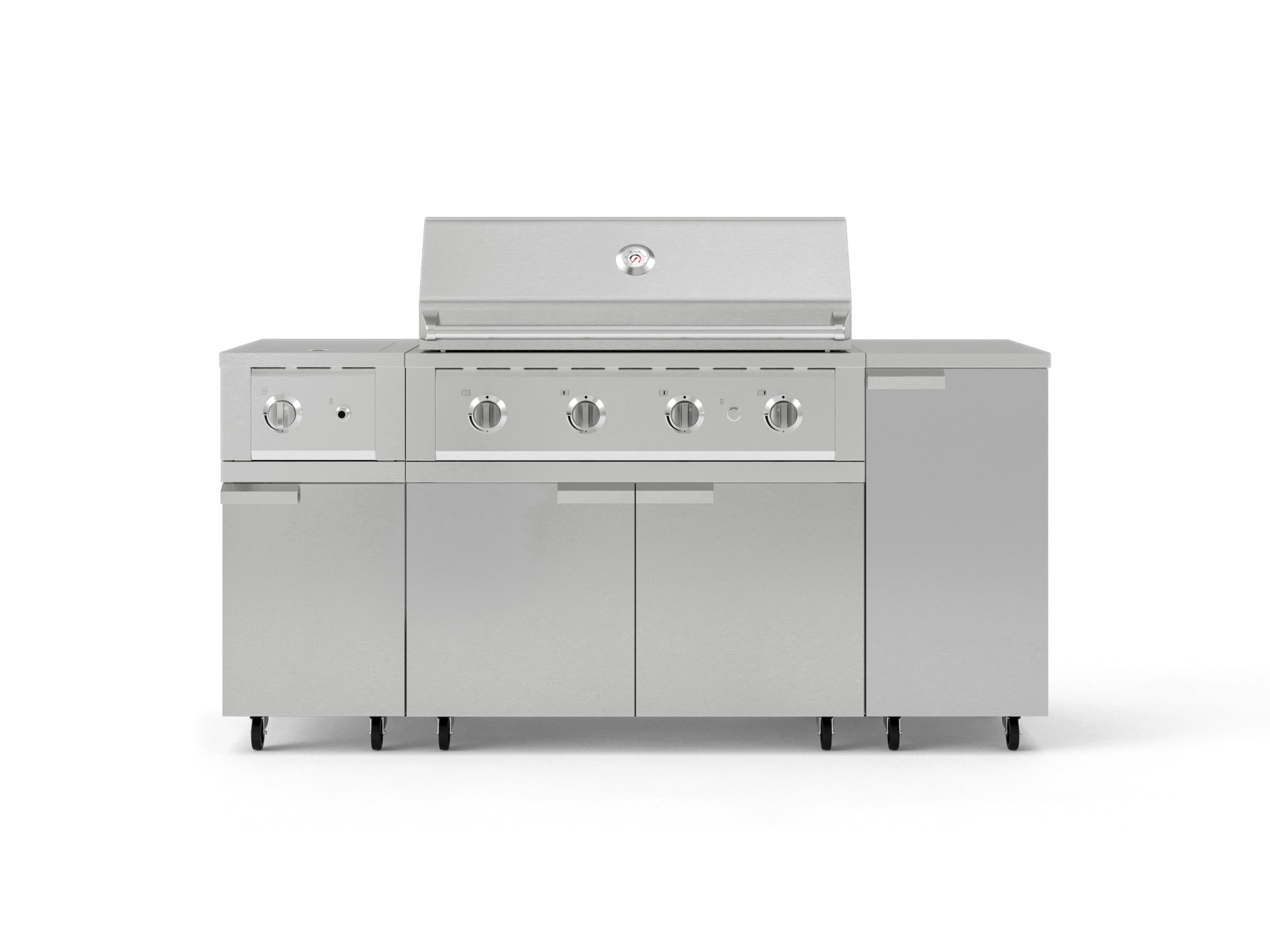 Outdoor Grill Island Stainless-Steel 6 Piece Cabinet Set with Casters and 1-Door, Grill Cabinet, Performance Grill, Side Burner, Countertop