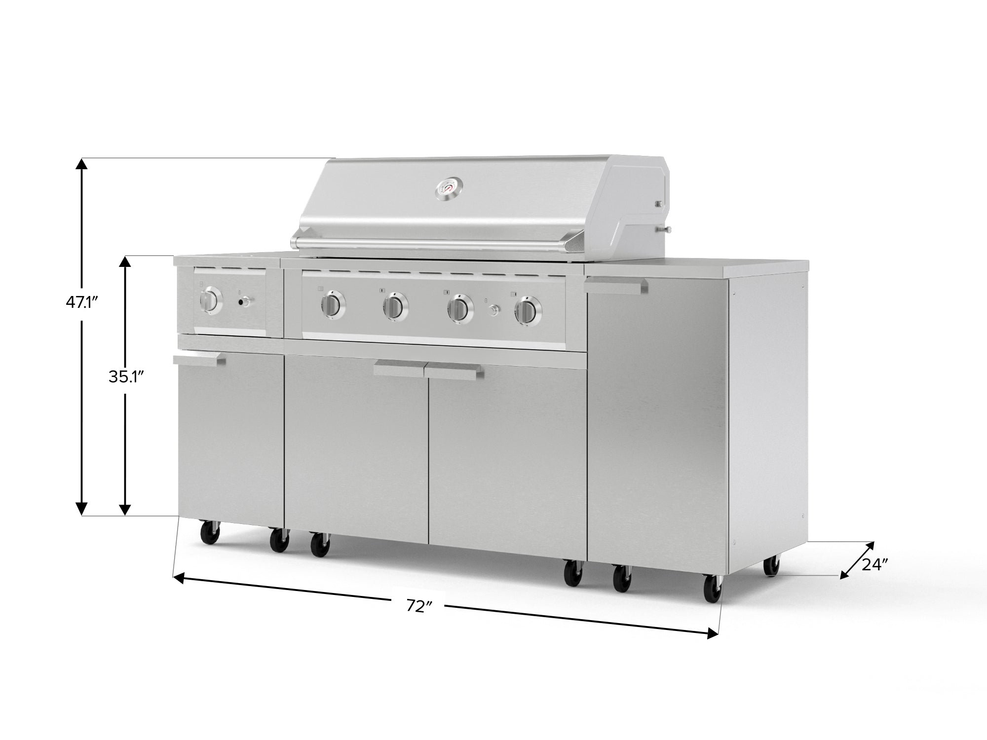 Outdoor Grill Island Stainless-Steel 6 Piece Cabinet Set with Casters and 1-Door, Grill Cabinet, Performance Grill, Side Burner, Countertop