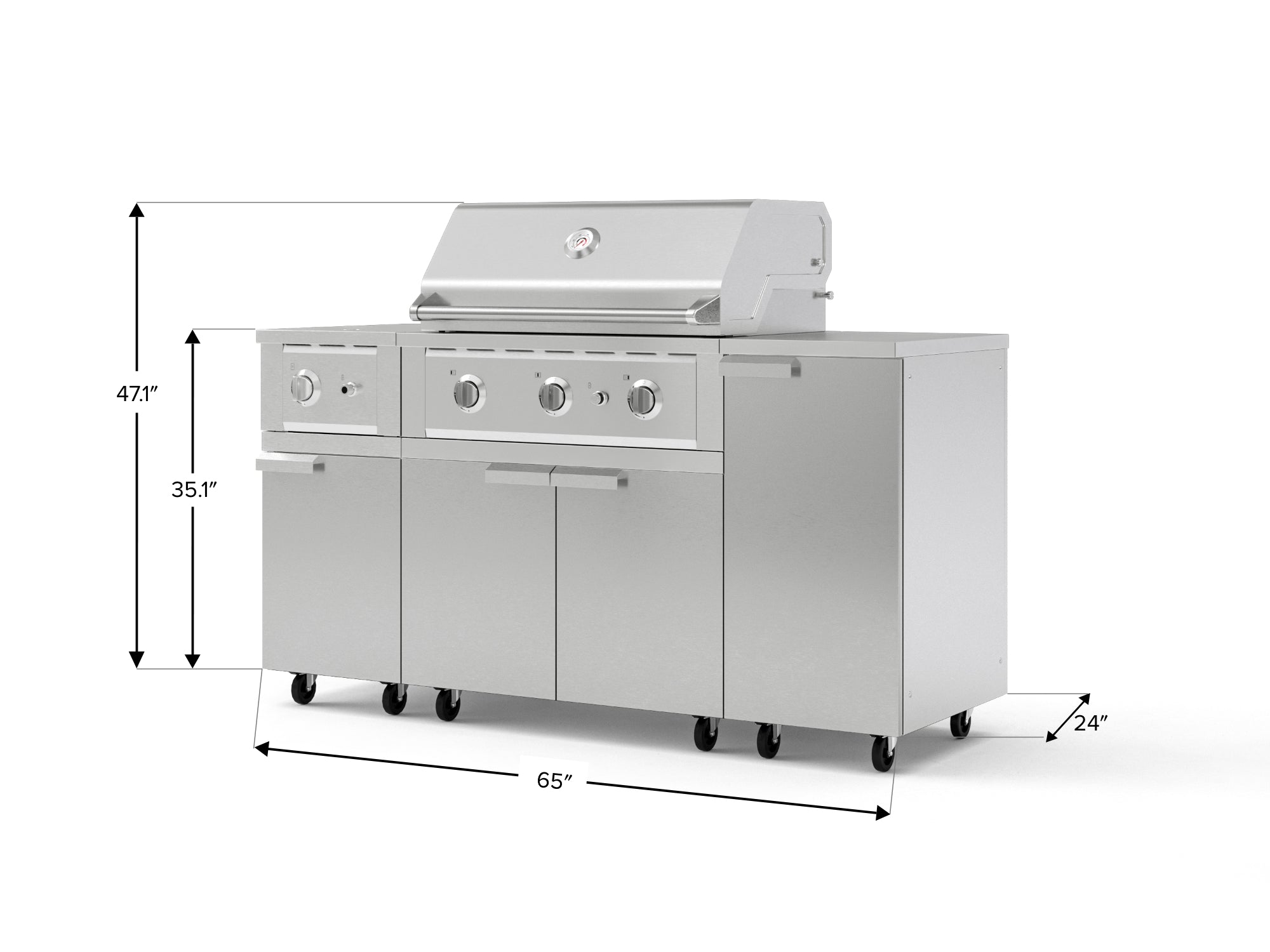 Outdoor Grill Island Stainless-Steel 6 Piece Cabinet Set with Casters and 1-Door, Grill Cabinet, Performance Grill, Side Burner, Countertop