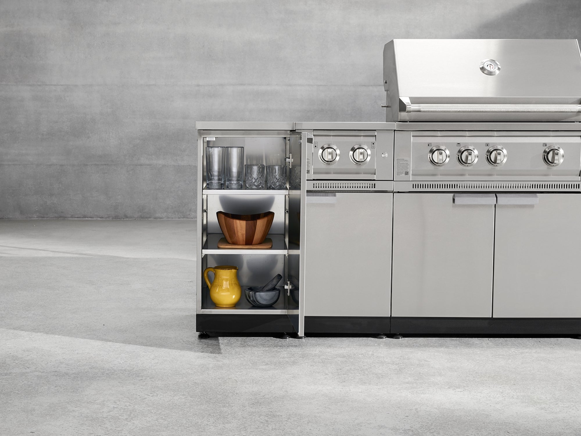 Outdoor Grill Island Stainless-Steel 6 Piece Cabinet Set with Casters and 1-Door, Grill Cabinet, Performance Grill, Side Burner, Countertop