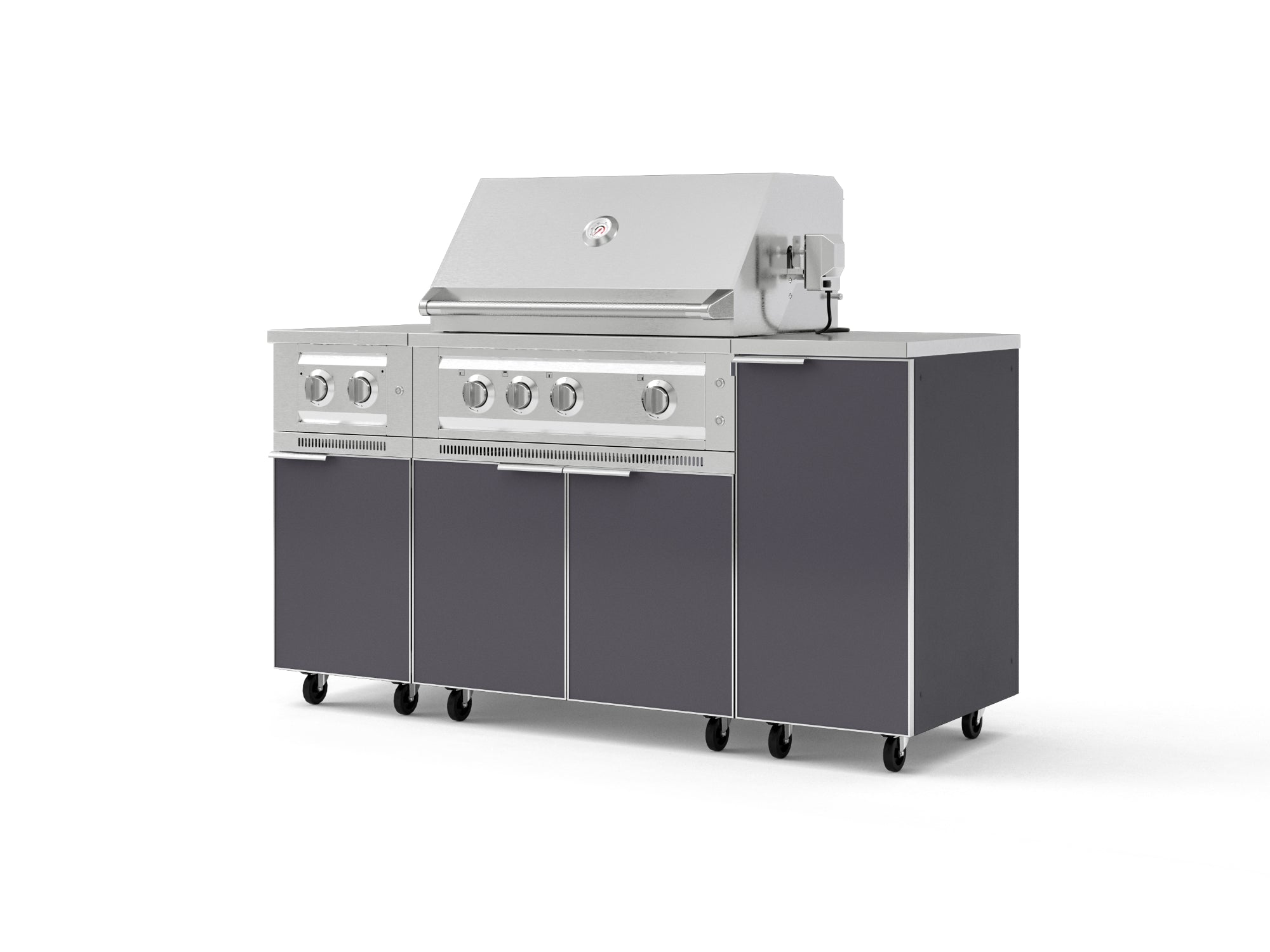 Outdoor Grill Island Aluminum 6 Piece Cabinet Set with Casters and 1-Door, Grill Cabinet, Platinum Grill, Dual Side Burner, Countertop